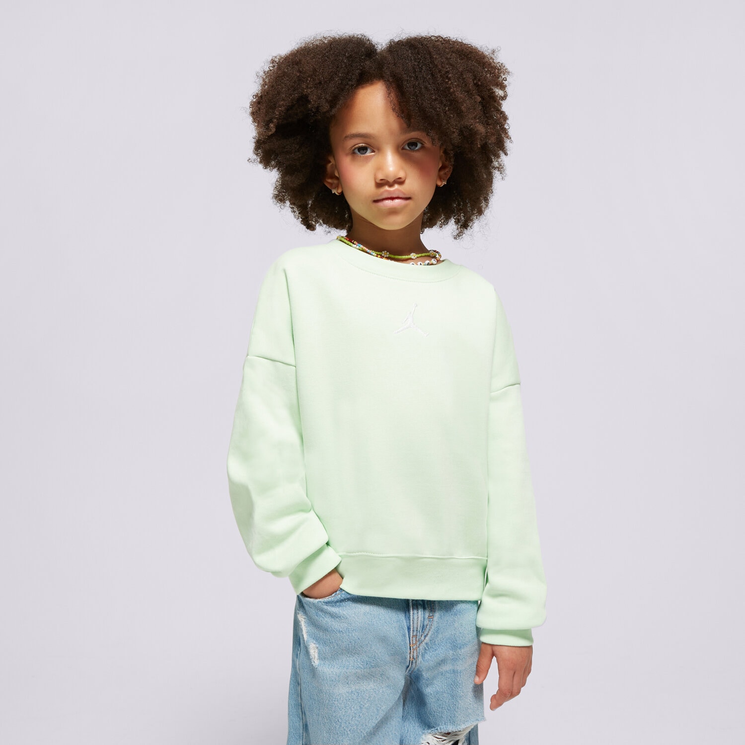 Sportowa bluza dziecięca JORDAN BLUZA ICON PLAY OVERSIZED CREW GIRL 45C387-E2E ZIELONY