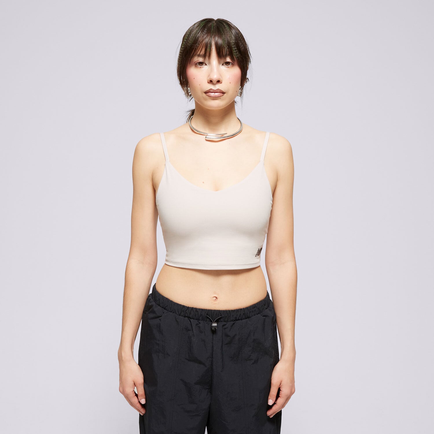 Koszulka, t-shirt damski NEW BALANCE TOP LINEAR HERITAGE SOFT BRA WB41030MNK SZARY