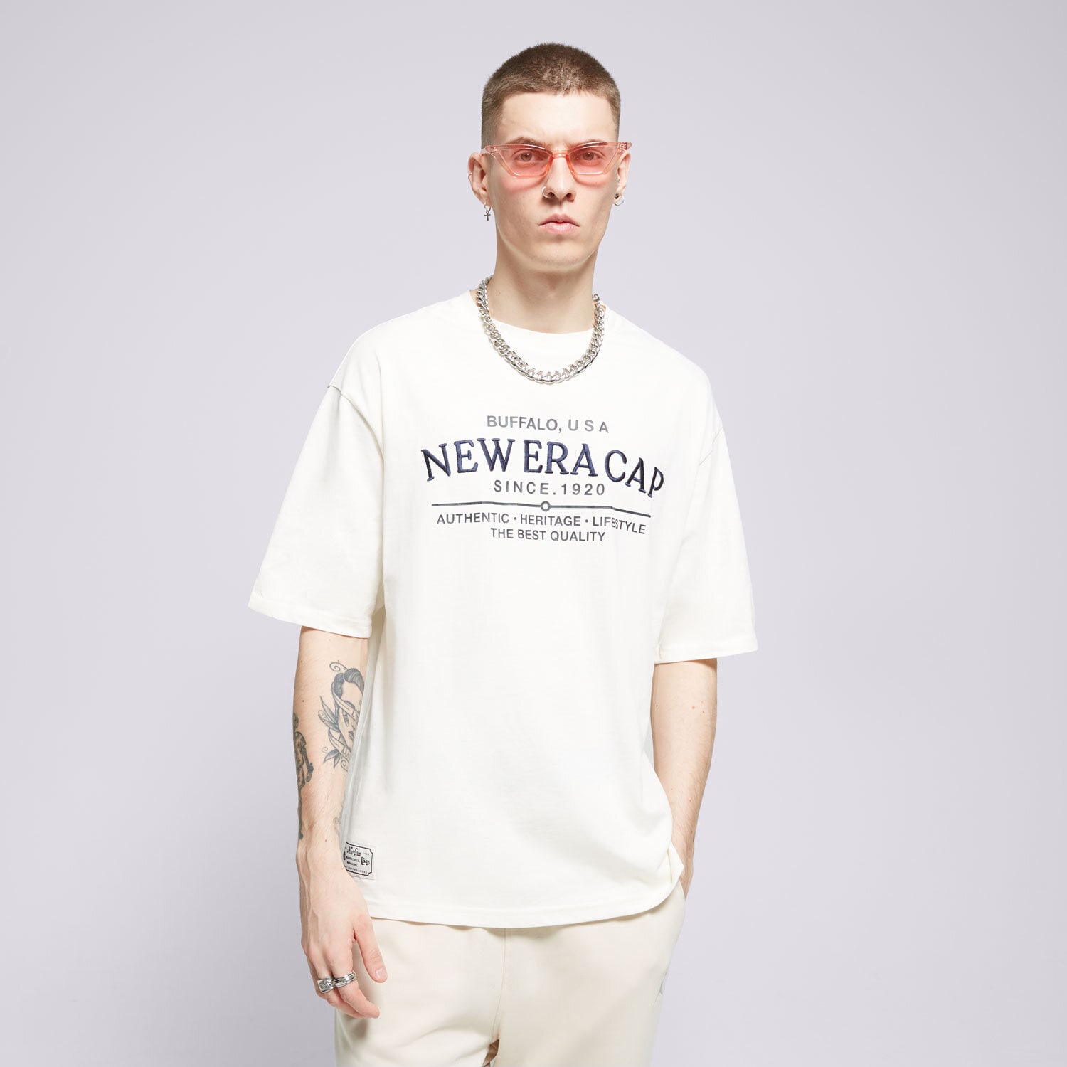 Koszulka, t-shirt sportowy męski NEW ERA T-SHIRT NE GRPHC CF OS NONE 60502647 BIAŁY