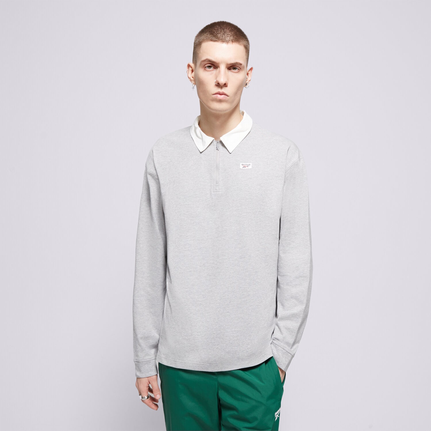 Koszulka, t-shirt sportowy męski REEBOK POLO COURT SPORT QUARTER ZIP 100076423 SZARY