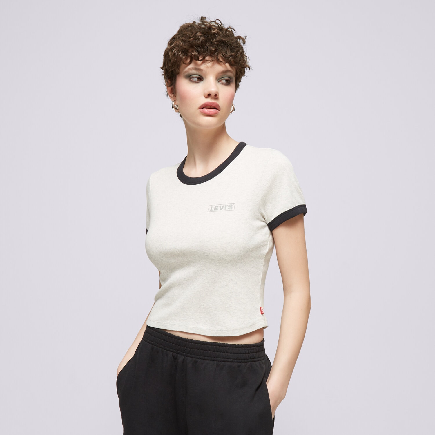 Koszulka, t-shirt damski LEVI'S T-SHIRT GRAPHIC RINGER MINI TEE GREYS A3523-0071 SZARY