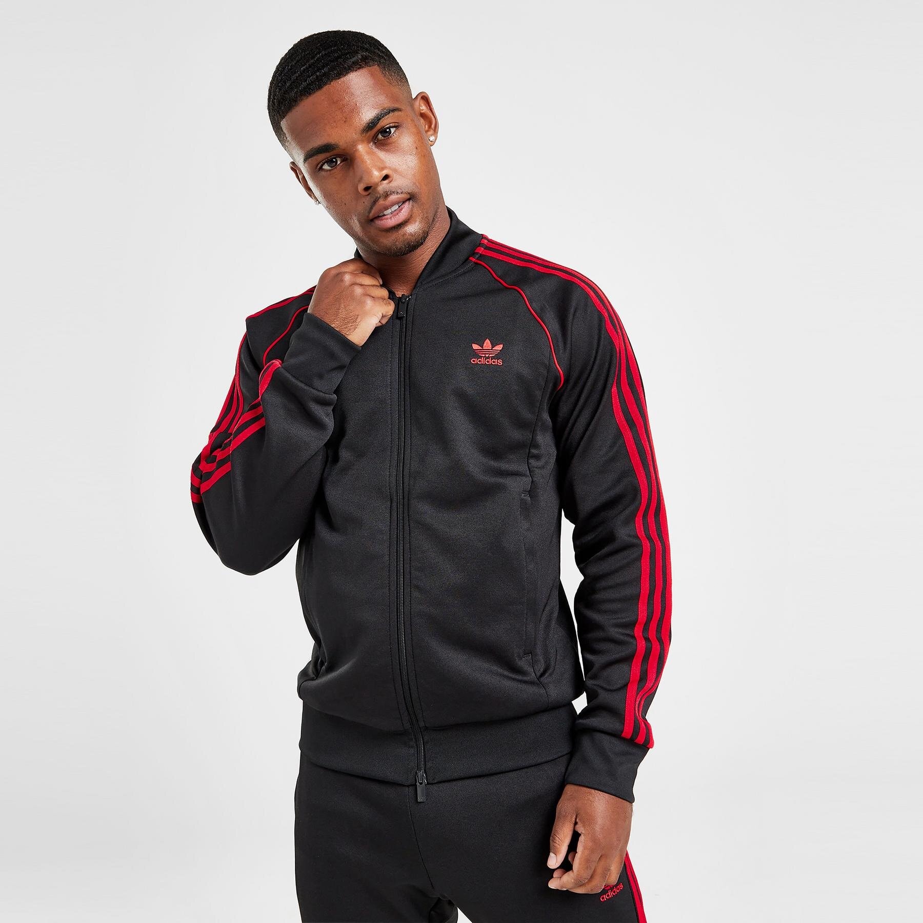 Bluza męska ADIDAS BLUZA ROZPINANA SSTAR TT BLK/RED IT7144 CZARNY