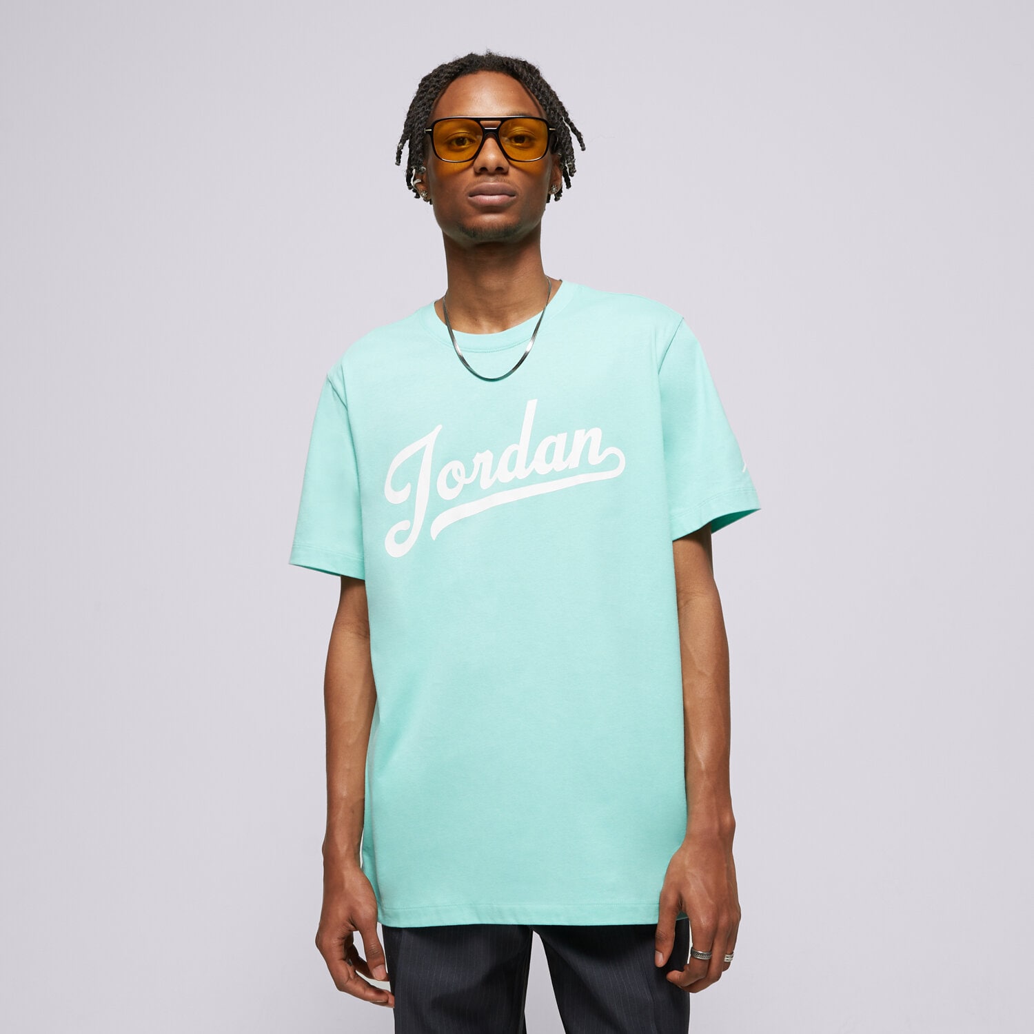 Koszulka, t-shirt sportowy męski JORDAN T-SHIRT M J FLT MVP WM SS CREW FN5958-349 turkusowy