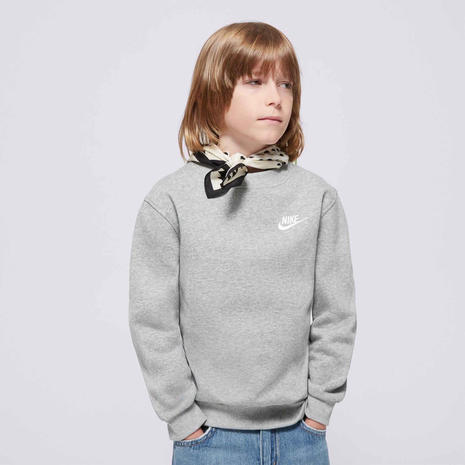 Sportowa bluza dziecięca NIKE BLUZA NSW CLUB FLC CREW LS LBR FD3006-063 SZARY