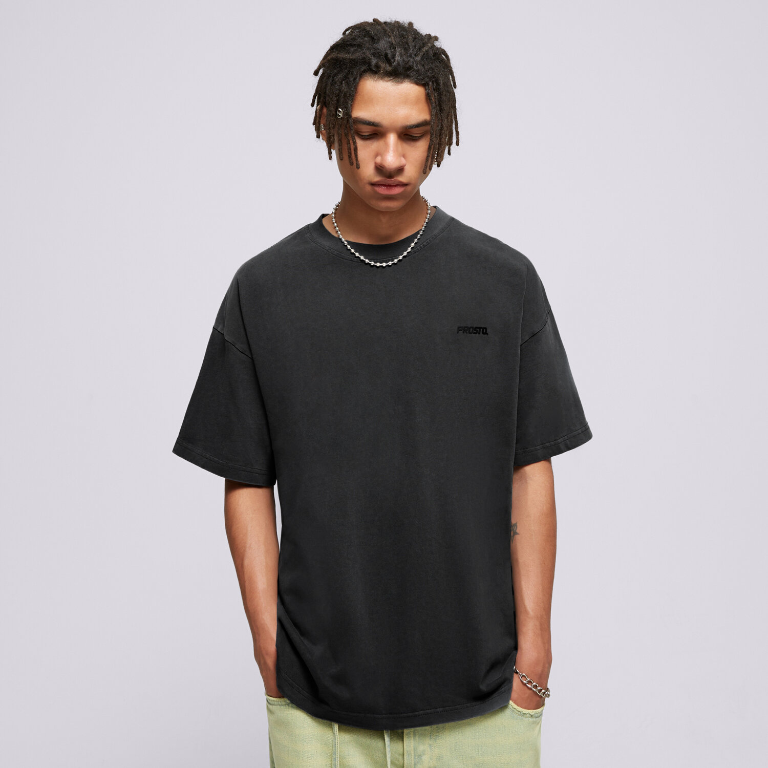 Koszulka, t-shirt sportowy męski PROSTO  T-SHIRT BLAC WASHED BLACK KL241MTEE1231 CZARNY