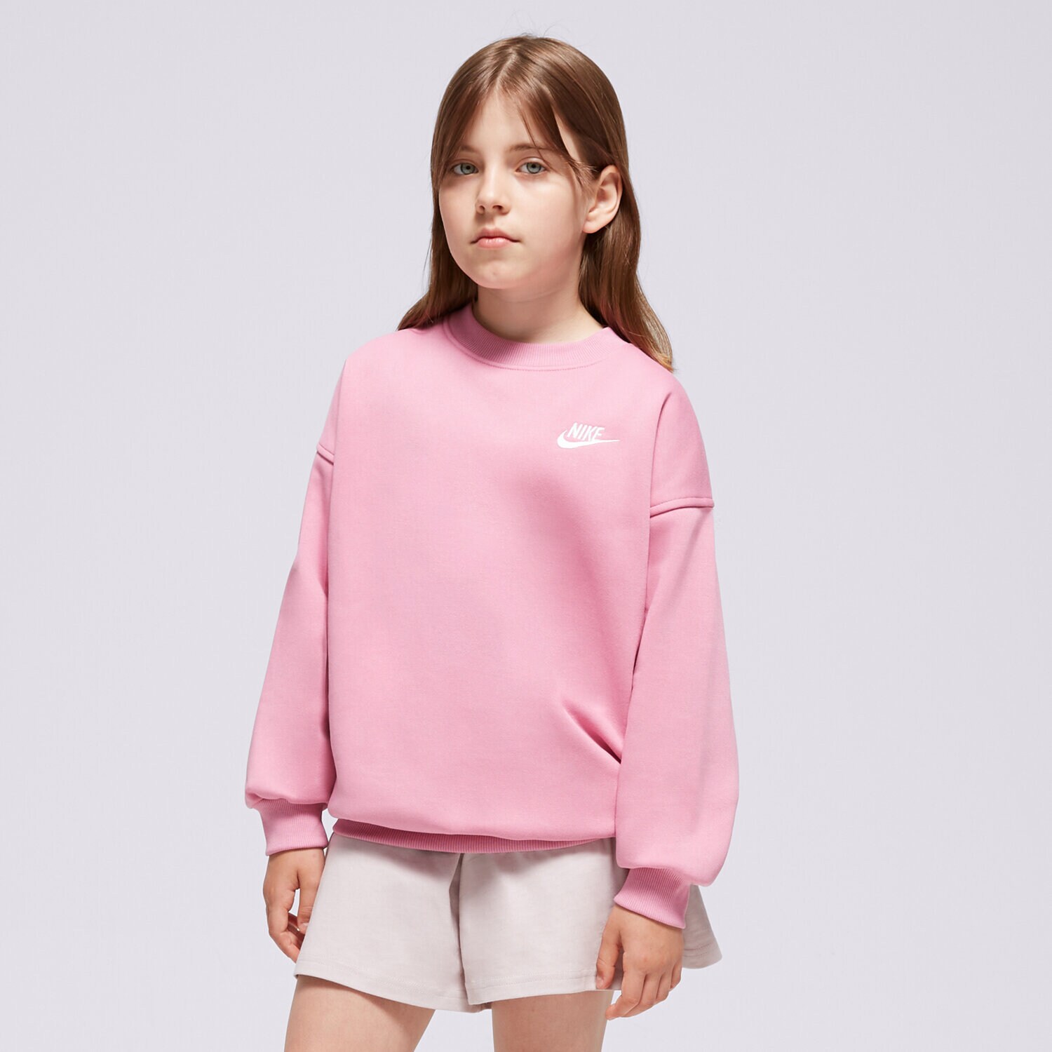 Sportowa bluza dziecięca NIKE BLUZA G NSW CLUB FLC OVRSZD CREW LBR GIRL FD2923-646 RÓŻOWY