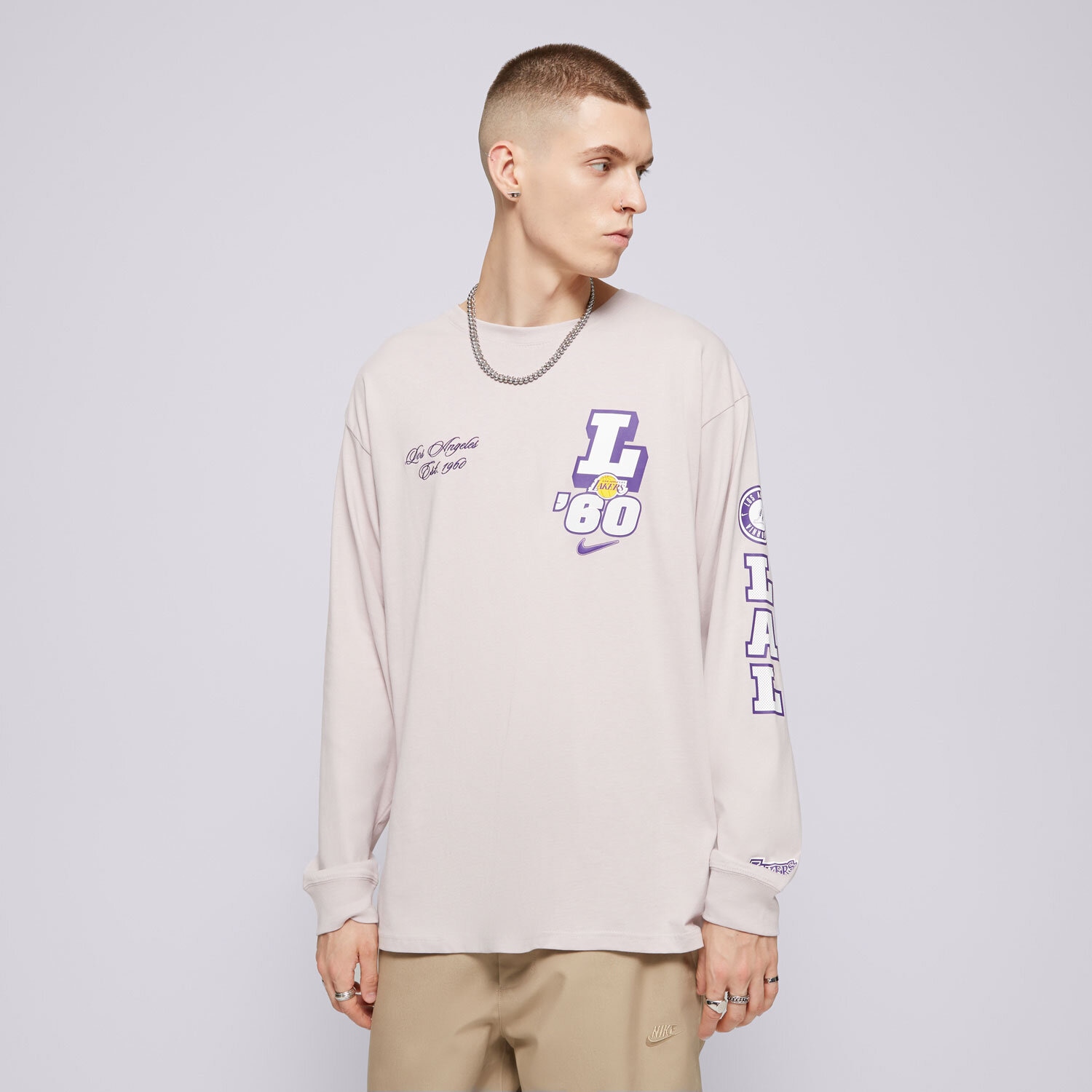 Koszulka, t-shirt sportowy męski NIKE T-SHIRT LAL M NK CTS OGC VSY LS TEE NBA HF0917-019 FIOLETOWY
