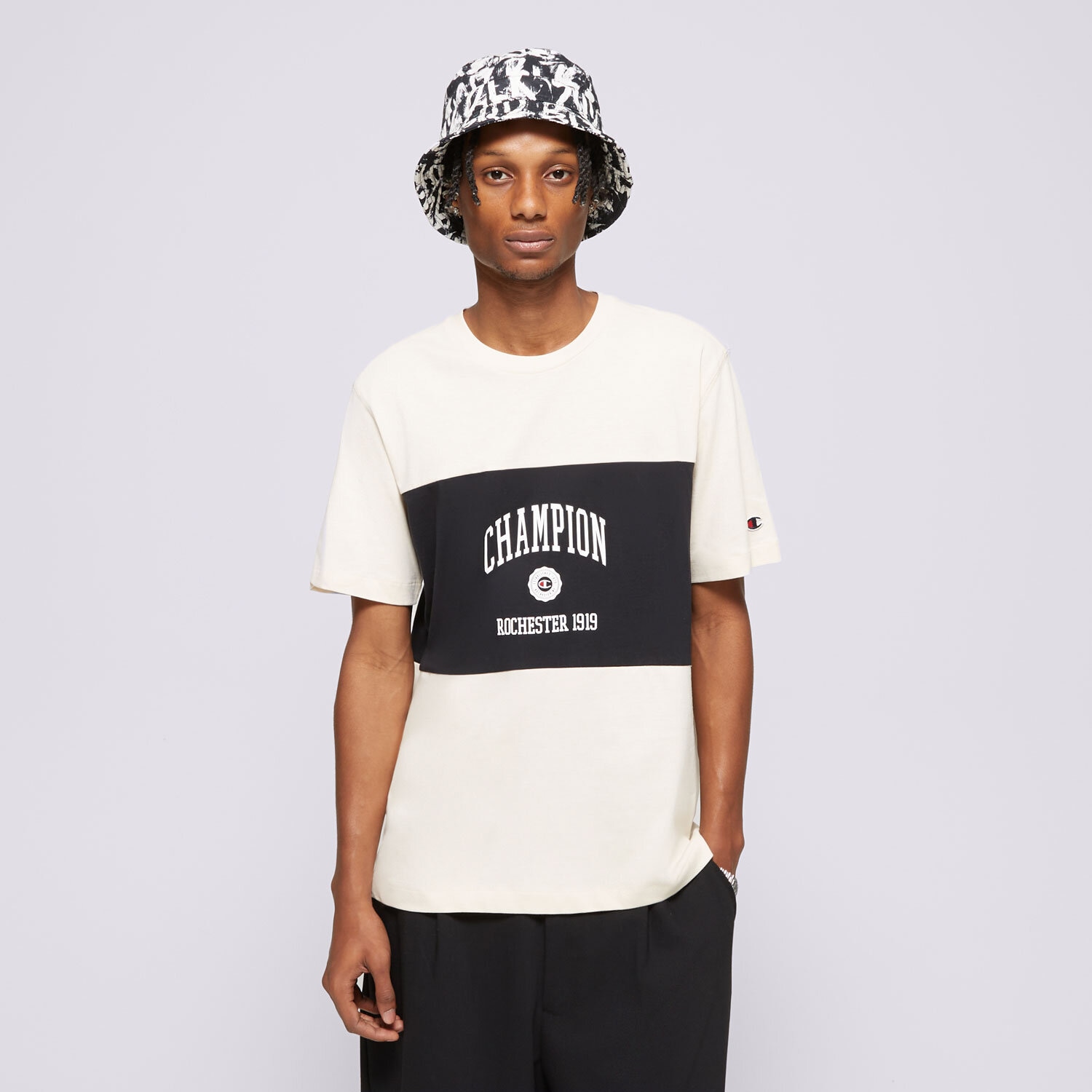 Koszulka, t-shirt sportowy męski CHAMPION T-SHIRT CREWNECK 219853YS137 BEŻOWY