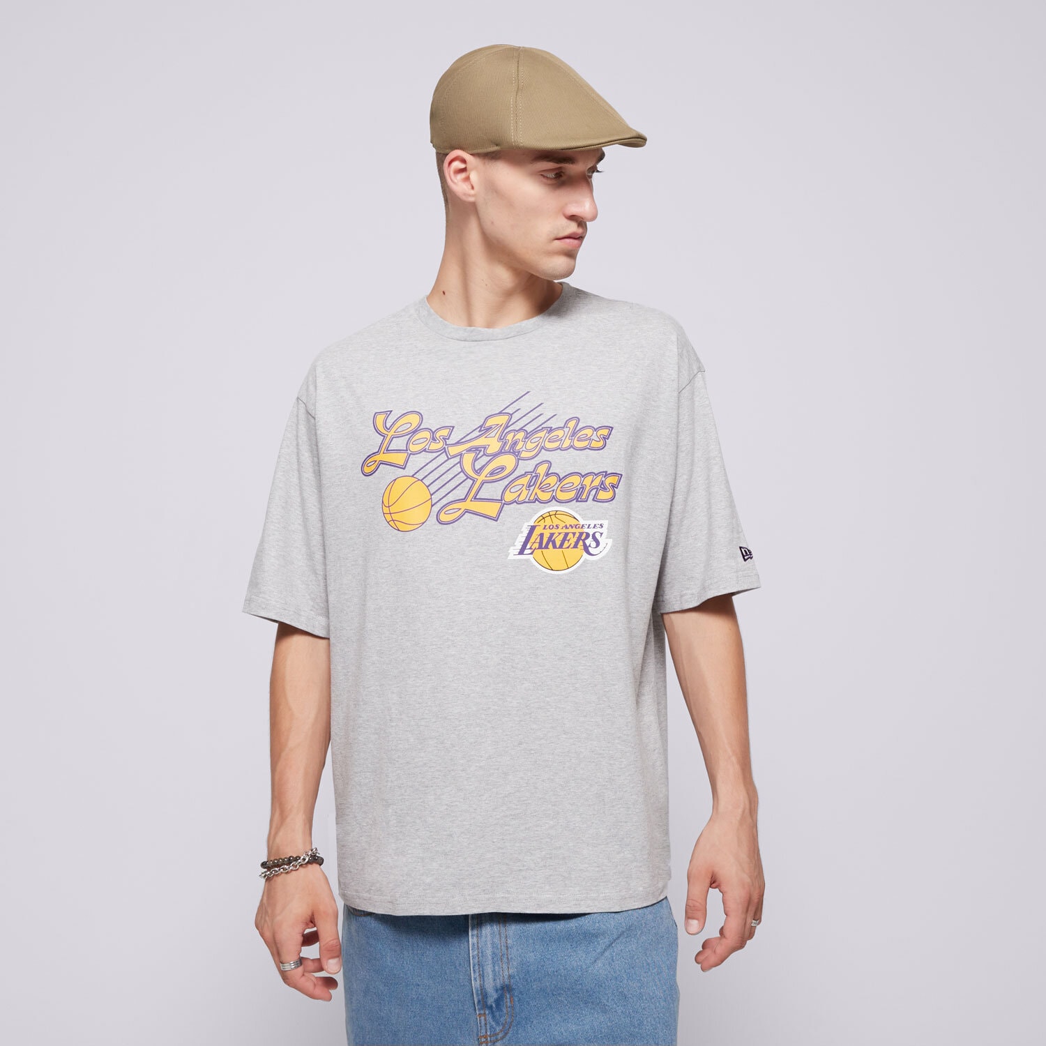 Koszulka, t-shirt sportowy męski NEW ERA T-SHIRT NBA SCRIPT OS LAKERS LOS ANGELES LAKERS HGRC 60564788 SZARY