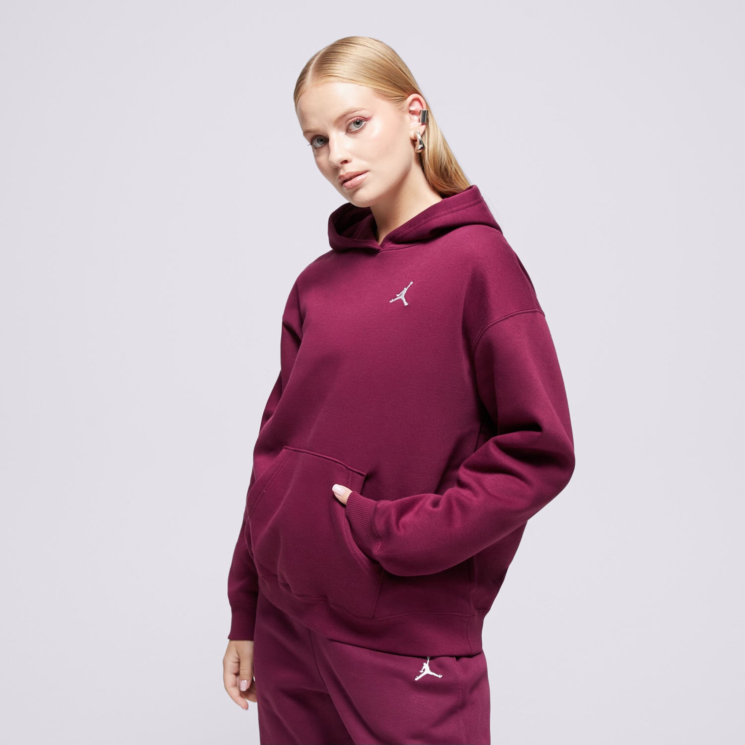Bluza damska BLUZA Z KAPTUREM W JORDAN BRKLN FLC PO 24 FV7071-610 BORDOWY