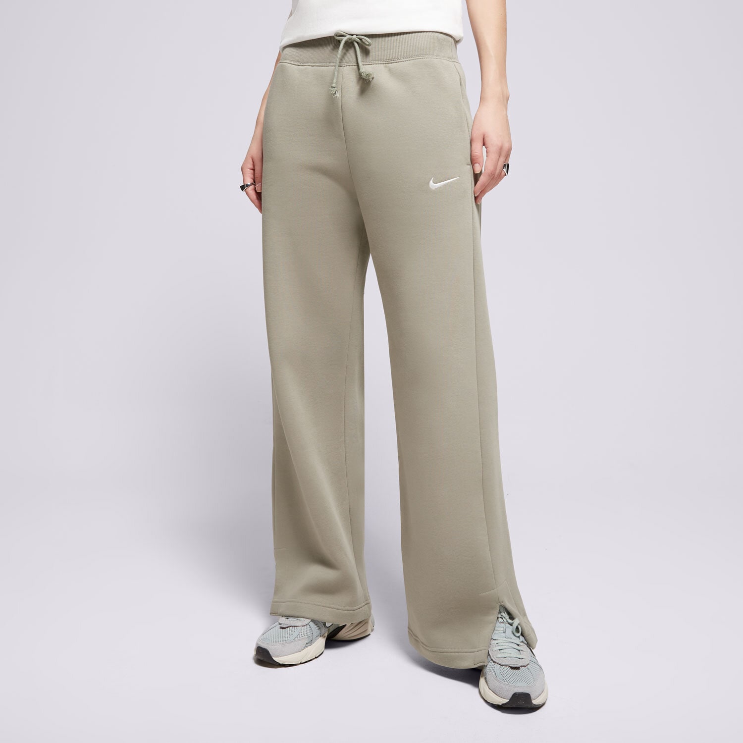 Spodnie sportowe damskie NIKE SPODNIE W NSW PHNX FLC HR PANT WIDE DQ5615-320 KHAKI