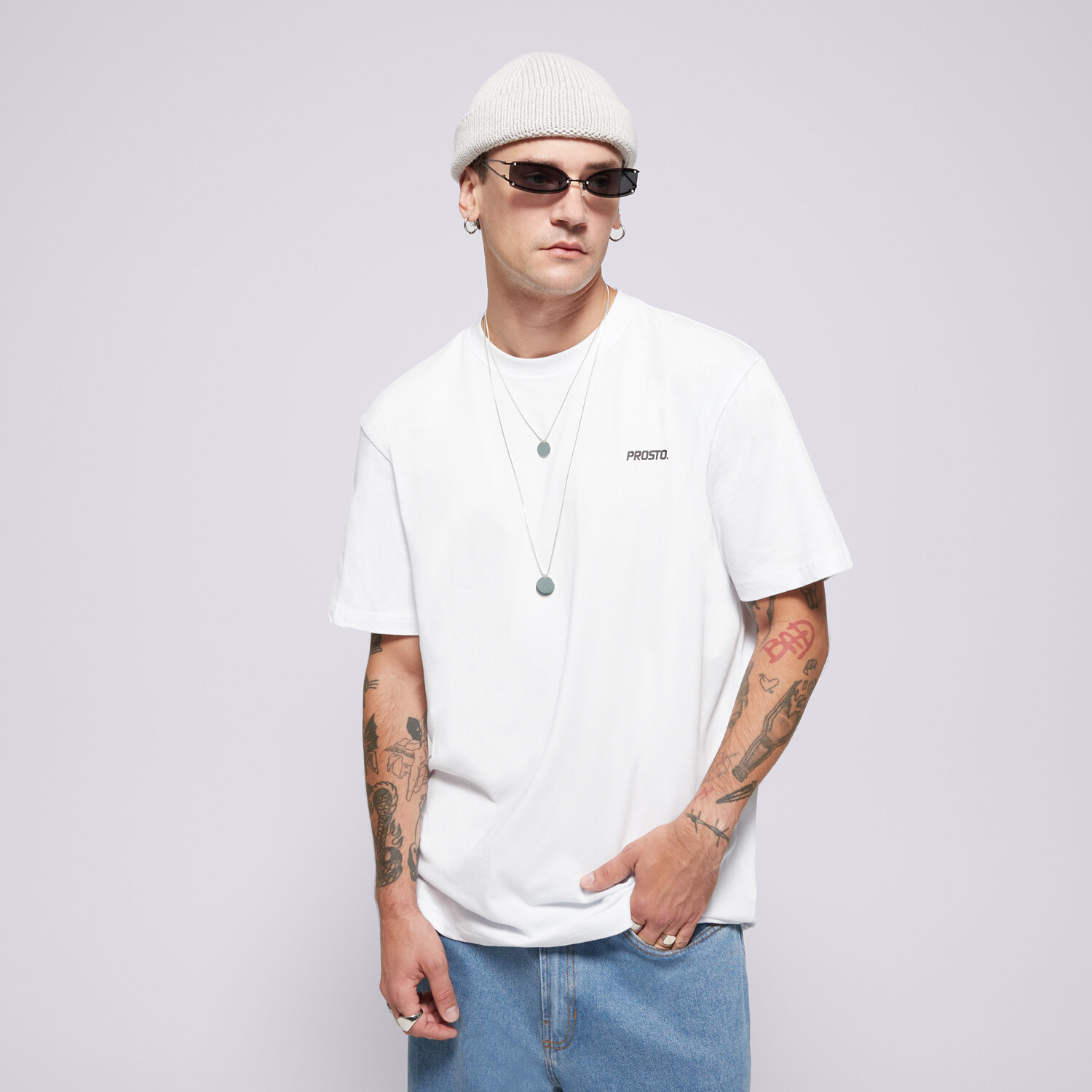 Koszulka, t-shirt sportowy męski PROSTO T-SHIRT VISION WHITE KL242MTEE1171 BIAŁY