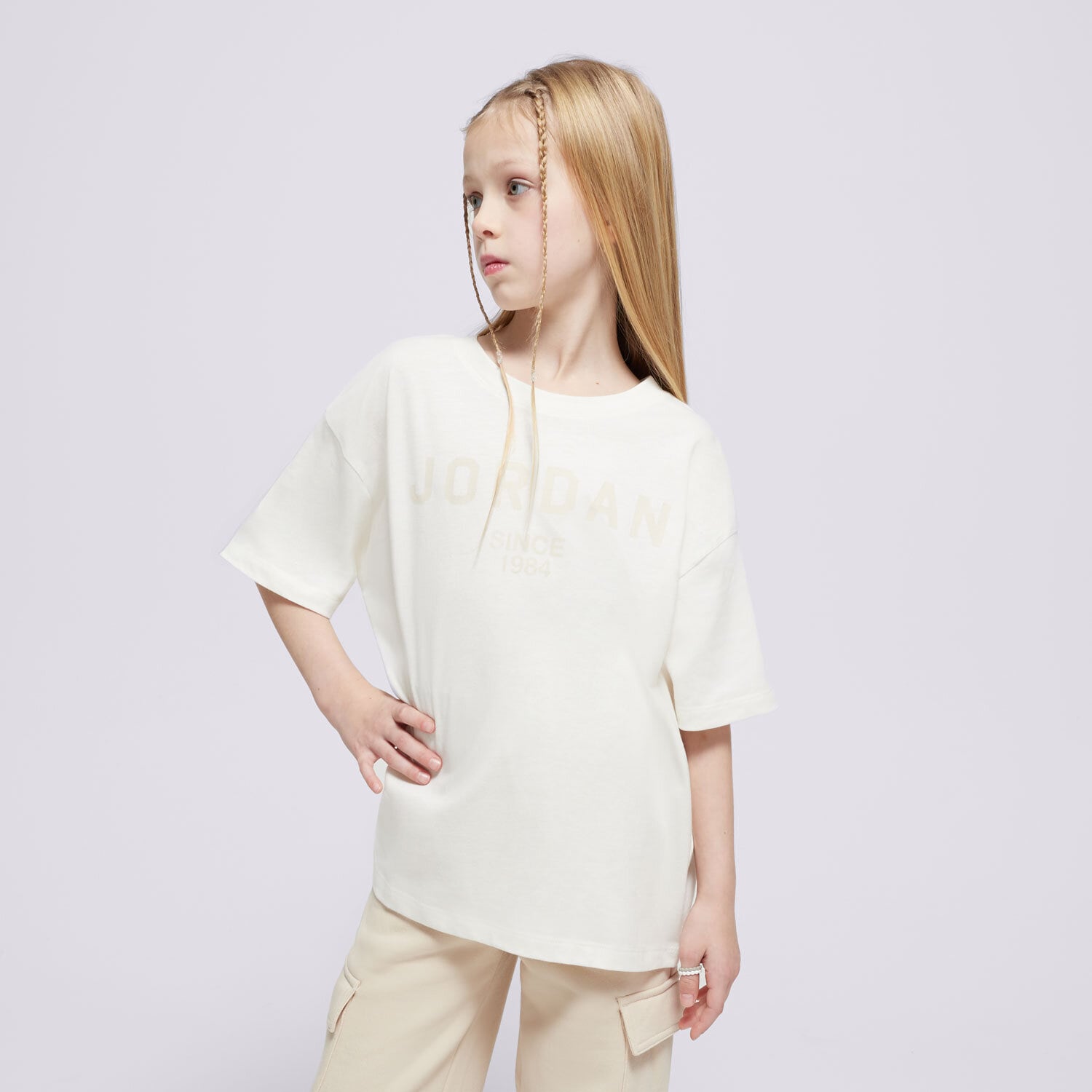 Koszulka, t-shirt dla dzieci JORDAN T-SHIRT JDG HIGH BRAND READ SS GIRL 45D334-782 BEŻOWY