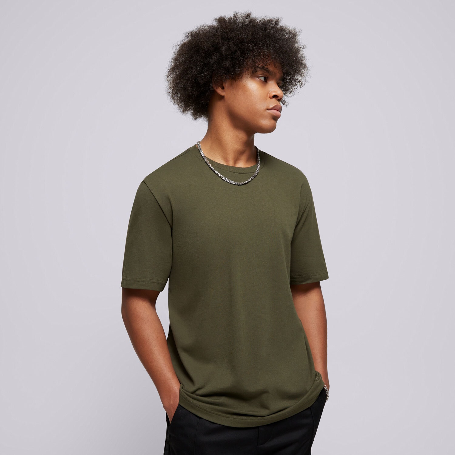 Koszulka, t-shirt sportowy męski CHAMPION T-SHIRT CREWNECK T-SHIRT 220425GS508 KHAKI
