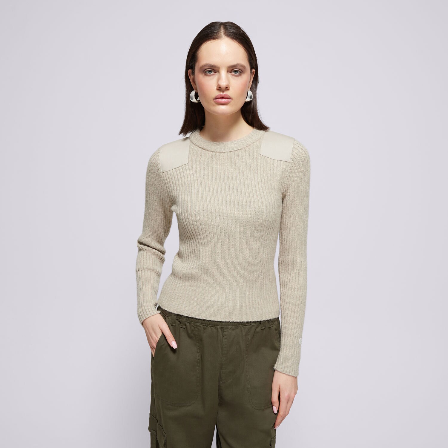 Koszulka, t-shirt damski CHAMPION SWETER CREWNECK SWEATER 117495ES057 BEŻOWY