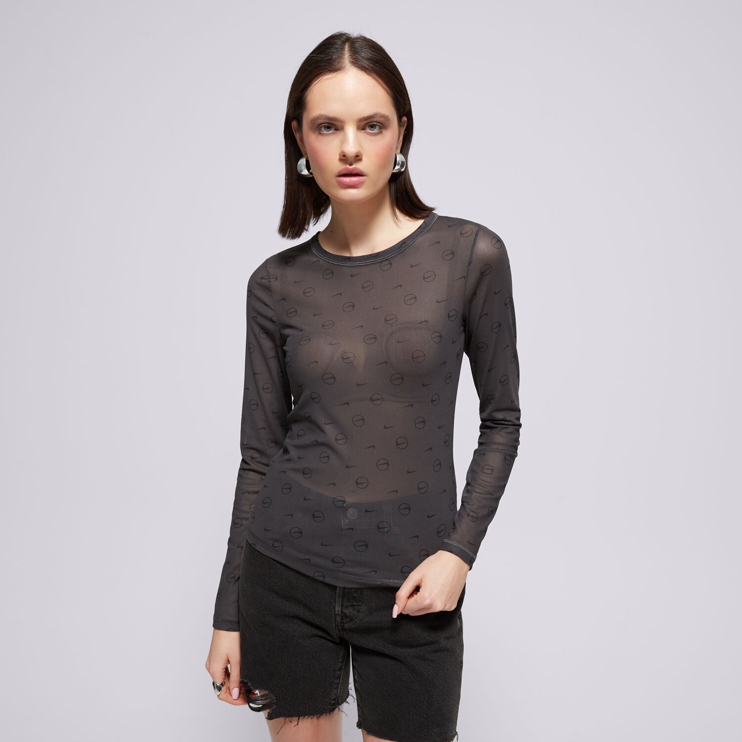Koszulka, t-shirt damski NIKE T-SHIRT W NSW LS SHEER TOP SW HQ3753-060 SZARY