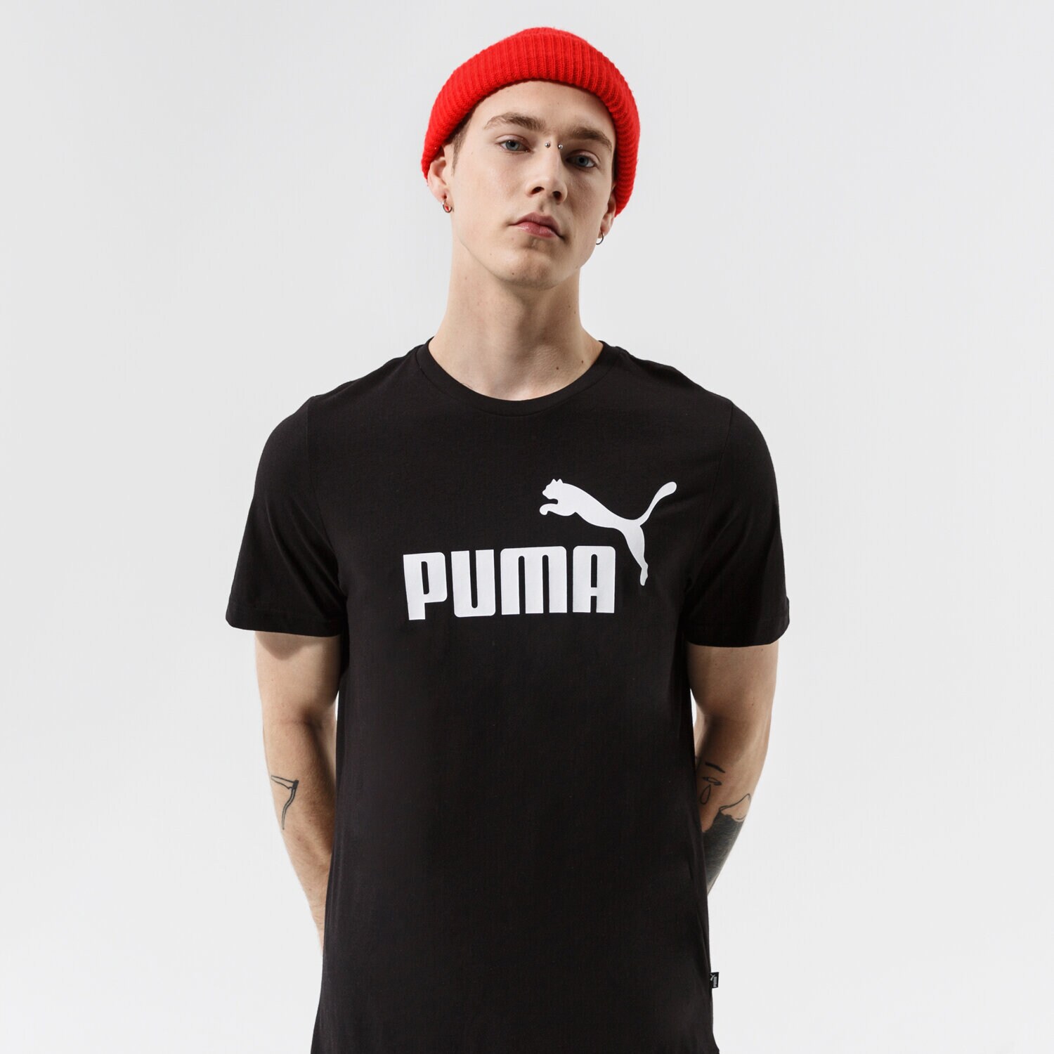 Koszulka, t-shirt sportowy męski PUMA T-SHIRT ESS LOGO TEE - PUMA BLACK 58666601 CZARNY