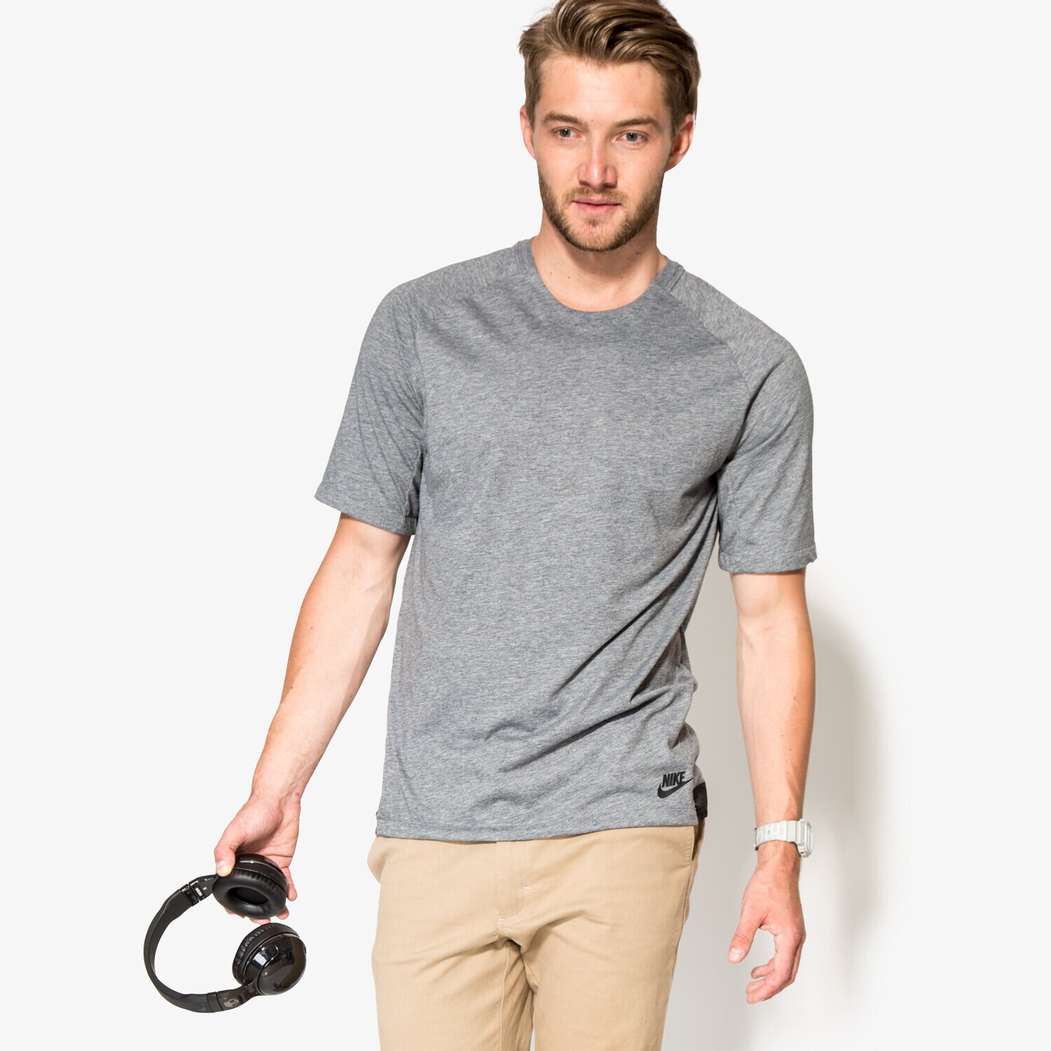 Koszulka, t-shirt sportowy męski NIKE T-SHIRT M NSW BND TOP KNT 805122091 SZARY