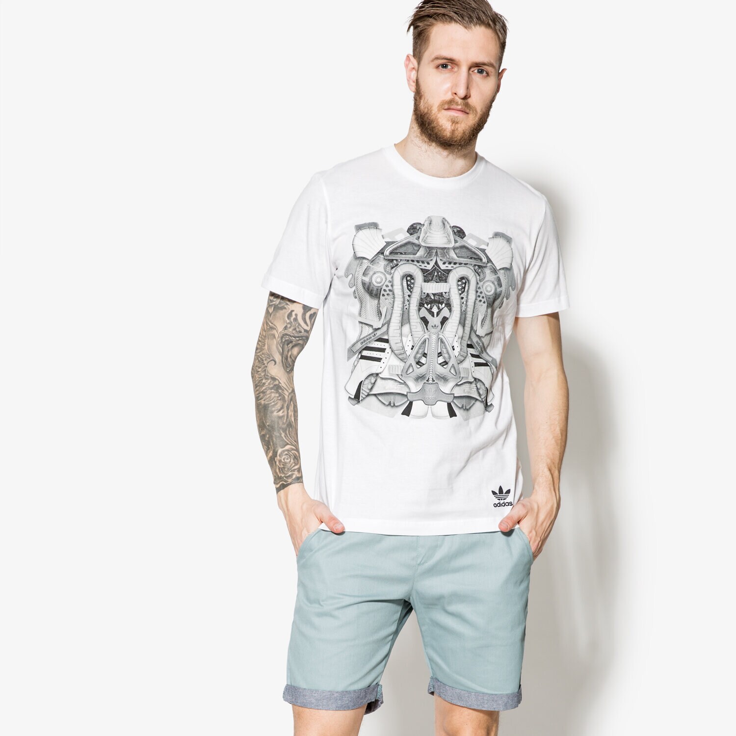 Koszulka, t-shirt sportowy męski ADIDAS T-SHIRT SS MONTAGE TEE BK7597 BIAŁY
