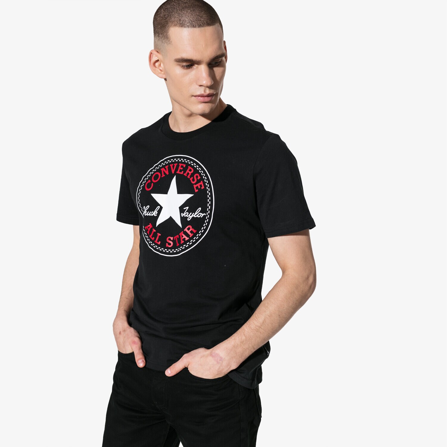 Koszulka, t-shirt sportowy męski CONVERSE T-SHIRT SS CHUCK PATCH TEE 10007887-A01 CZARNY
