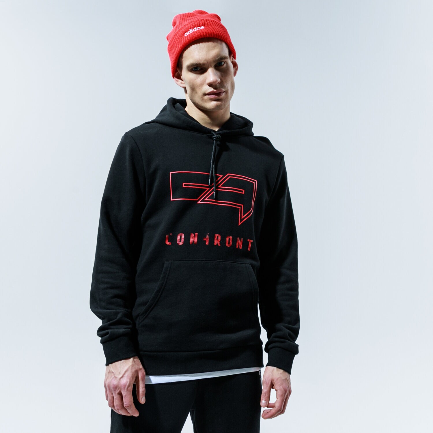 Bluza męska CONFRONT BLUZA Z KAPTUREM BIG LOGO HOODY CF320BLM38001 CZARNY