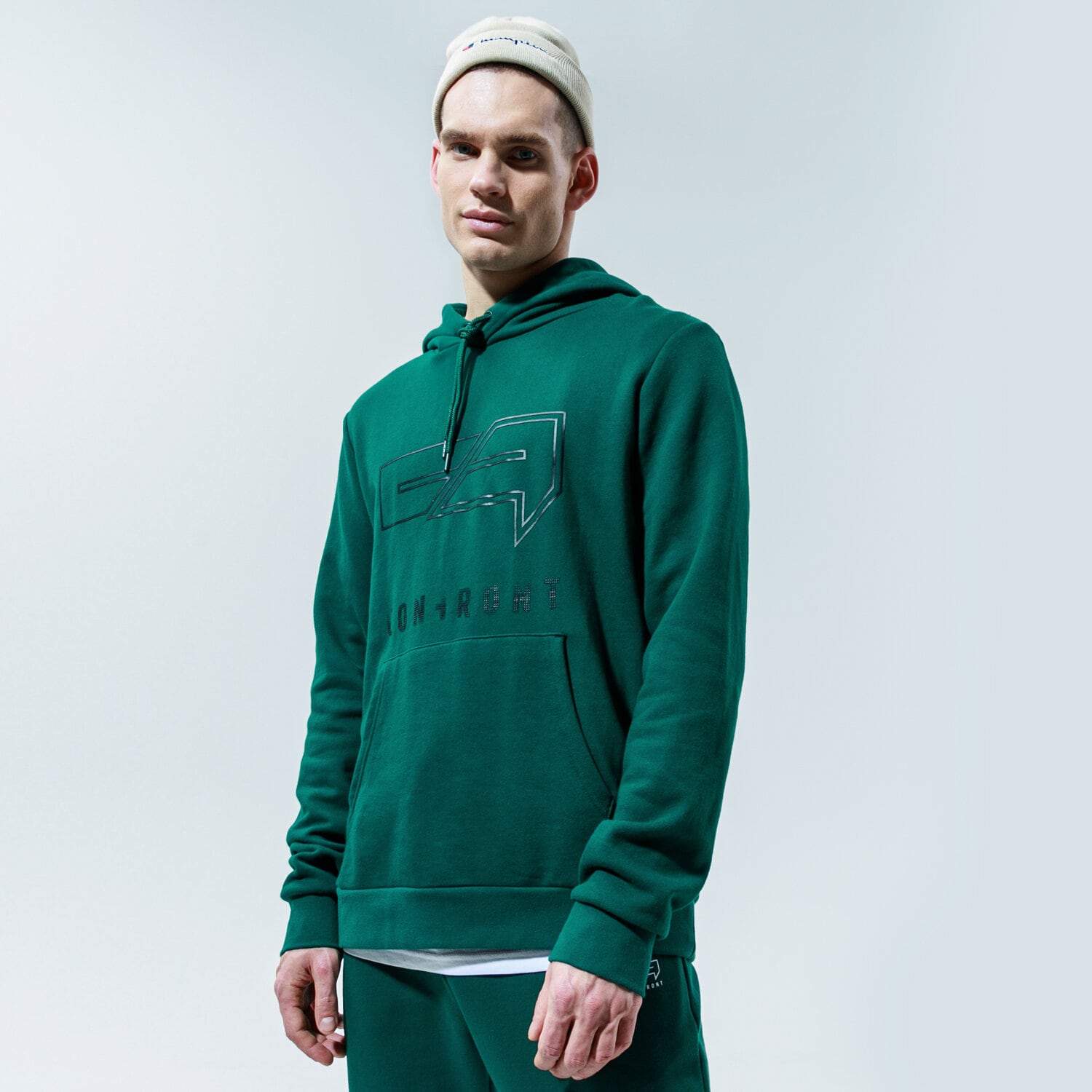 Bluza męska CONFRONT BLUZA Z KAPTUREM BIG LOGO HOODY CF320BLM38002 ZIELONY