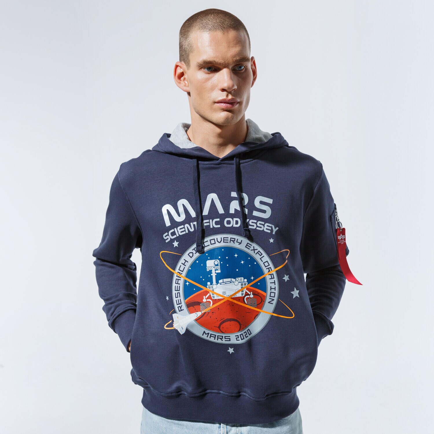 Bluza męska ALPHA INDUSTRIES BLUZA Z KAPTUREM MISSION TO MARS HOODY 12633007 GRANATOWY