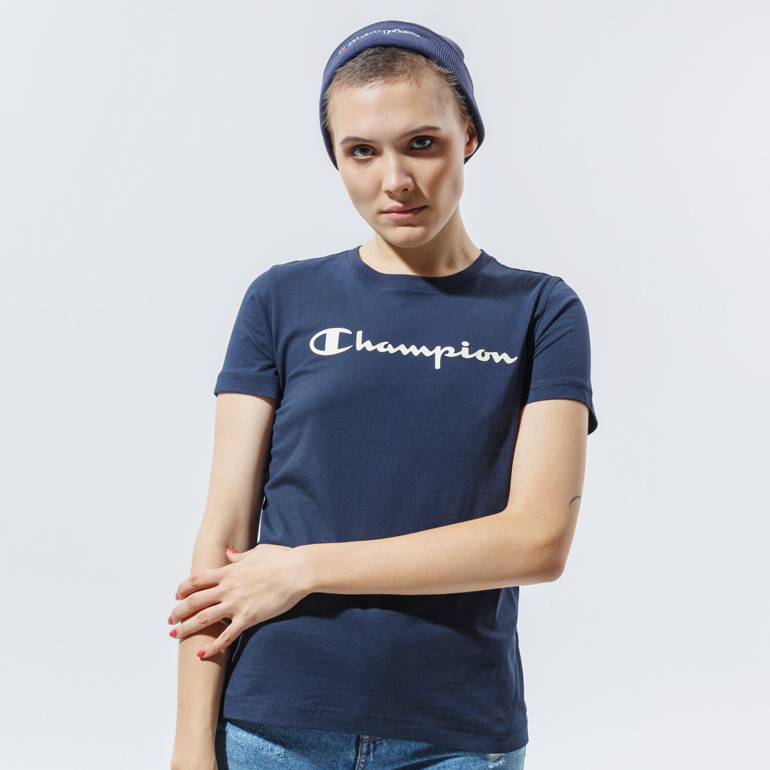 Koszulka, t-shirt damski CHAMPION T-SHIRT CREWNECK T-SHIRT 113223BS501 GRANATOWY
