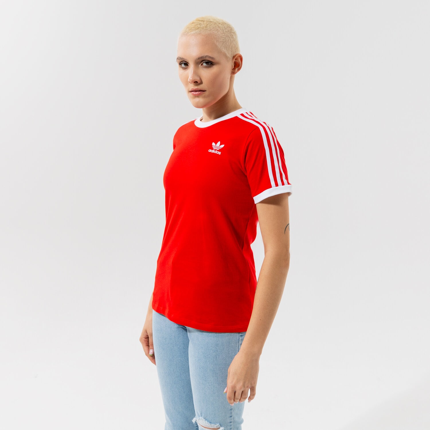 Koszulka, t-shirt damski ADIDAS T-SHIRT 3 STRIPES TEE H33575 CZERWONY
