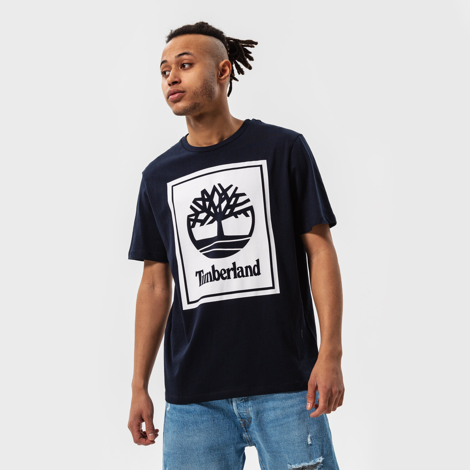 Koszulka, t-shirt sportowy męski TIMBERLAND T-SHIRT YC SS STACK LOGO TEE TB0A2AJ1U101 GRANATOWY