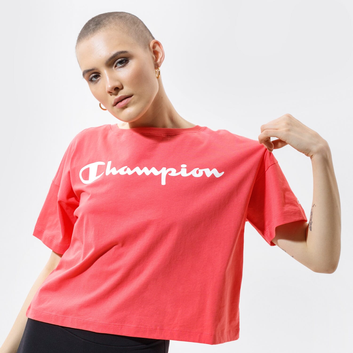 Koszulka, t-shirt damski CHAMPION T-SHIRT CREWNECK T-SHIRT 113970PS004 KORALOWY