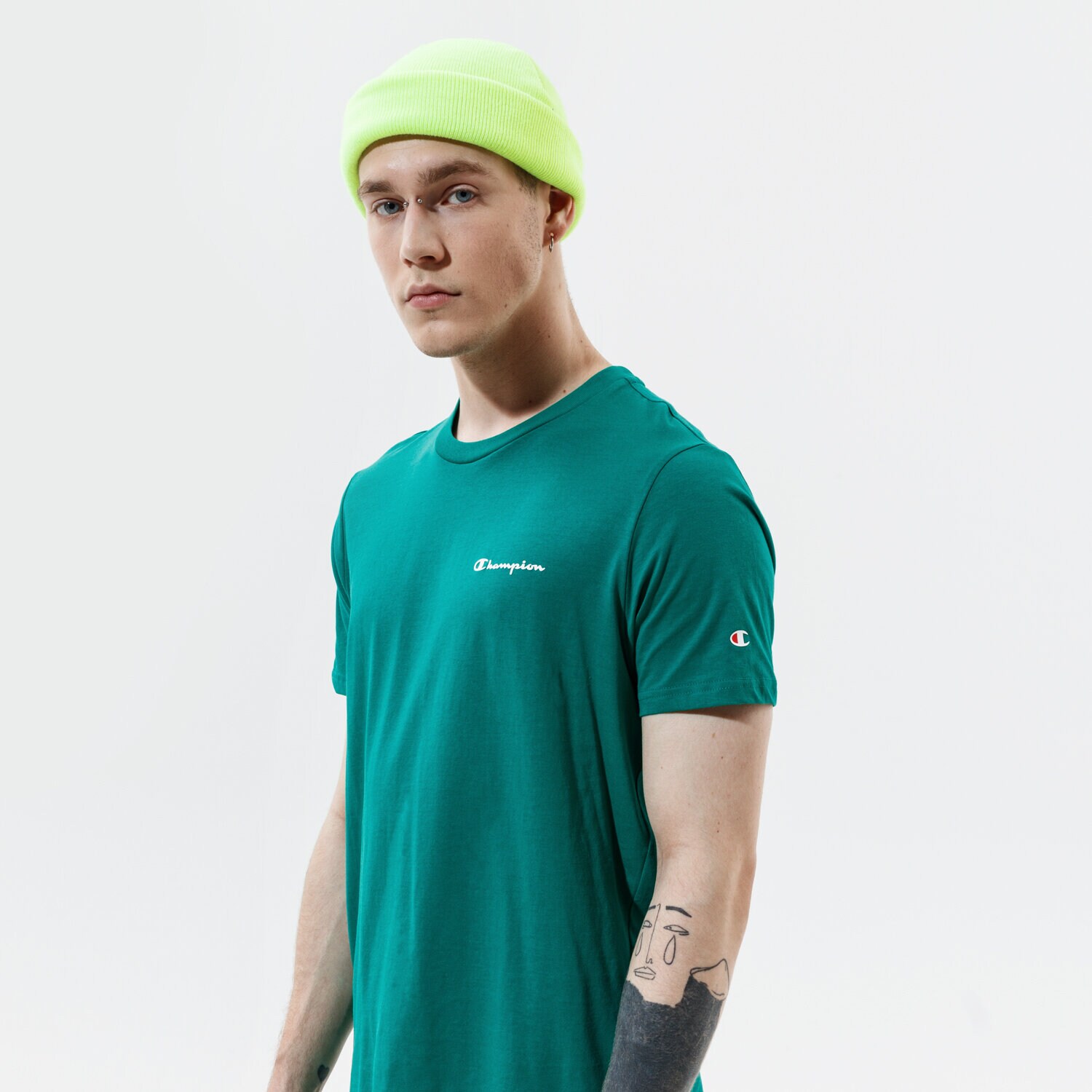 Koszulka, t-shirt sportowy męski CHAMPION T-SHIRT CREWNECK T-SHIRT 214153GS040 ZIELONY