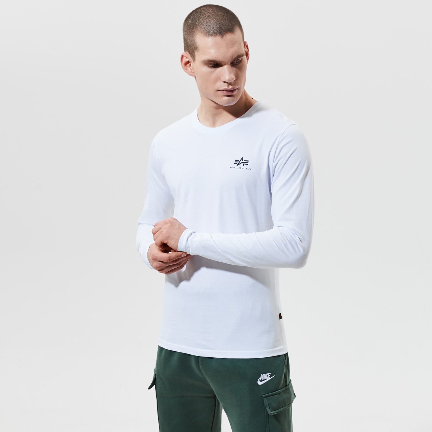 Koszulka, t-shirt sportowy męski ALPHA INDUSTRIES T-SHIRT BASIC LS SMALL LOGO 198517-09 BIAŁY