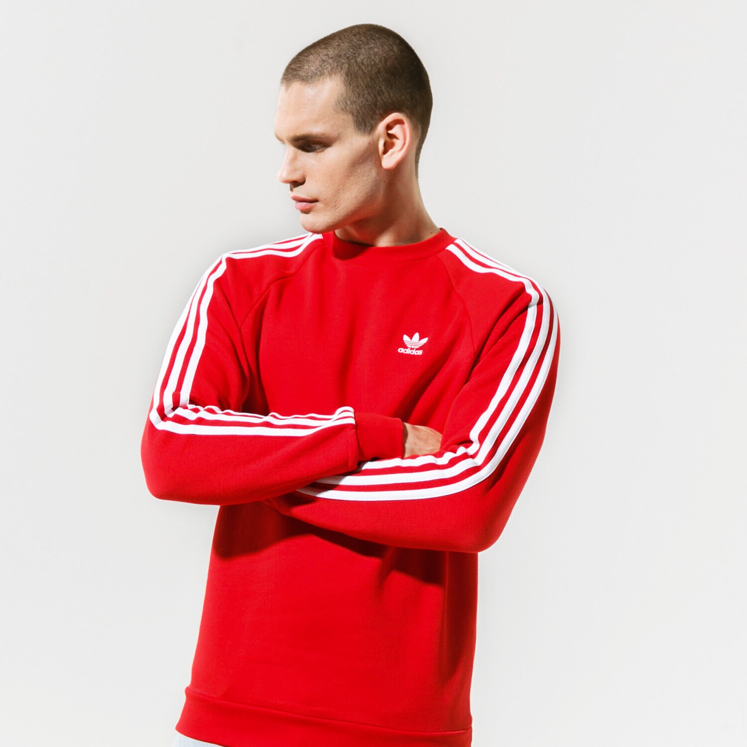 Bluza męska ADIDAS BLUZA 3-STRIPES CREW GN3484 CZERWONY