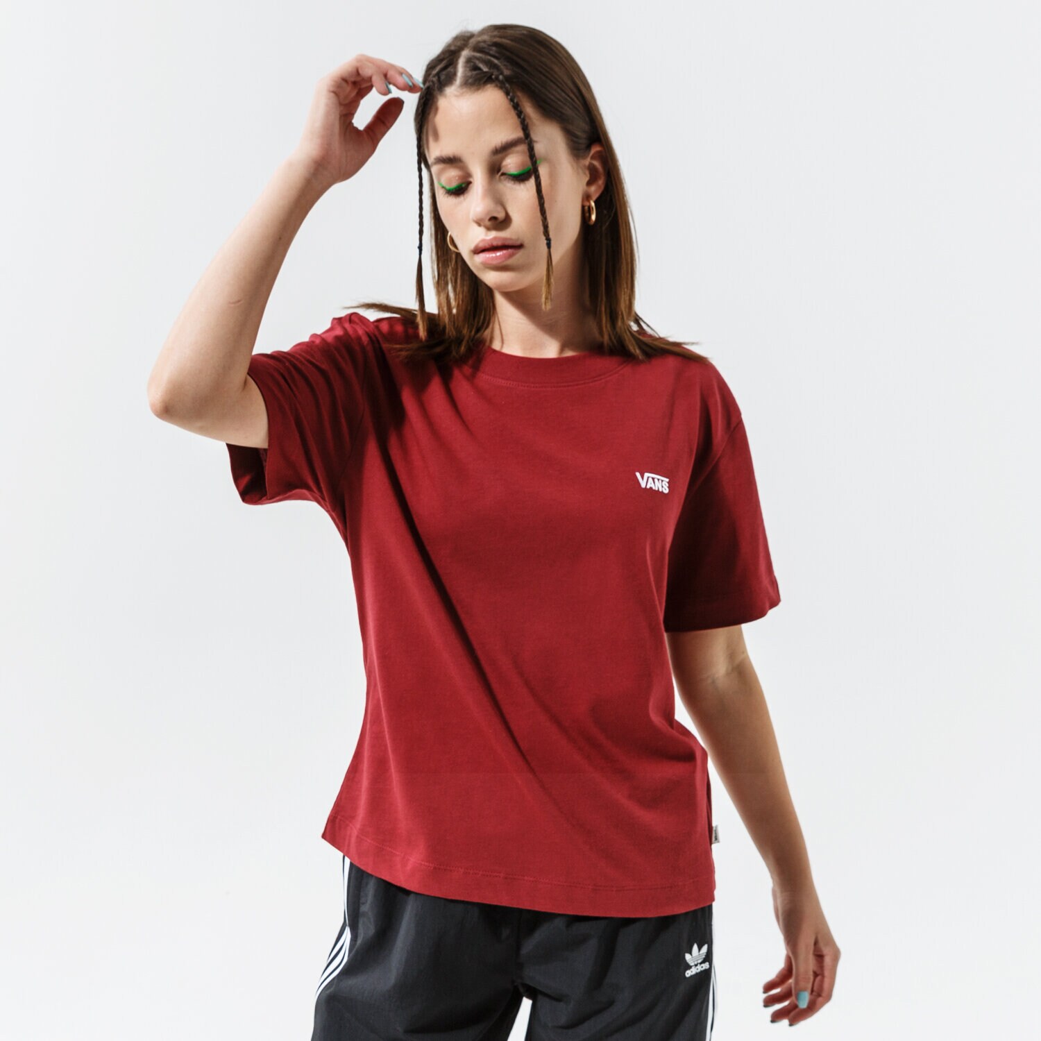 Koszulka, t-shirt damski VANS T-SHIRT JUNIOR V BOXY VN0A4MFLZBS1 BORDOWY