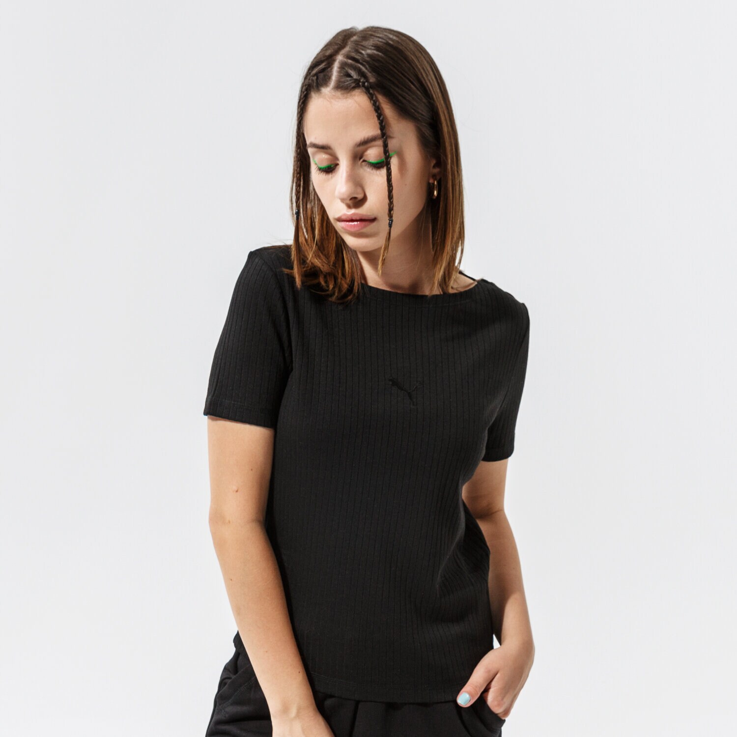 Koszulka, t-shirt damski PUMA T-SHIRT HER RIBBED SLIM TEE - PUMA BLACK 53191701 CZARNY