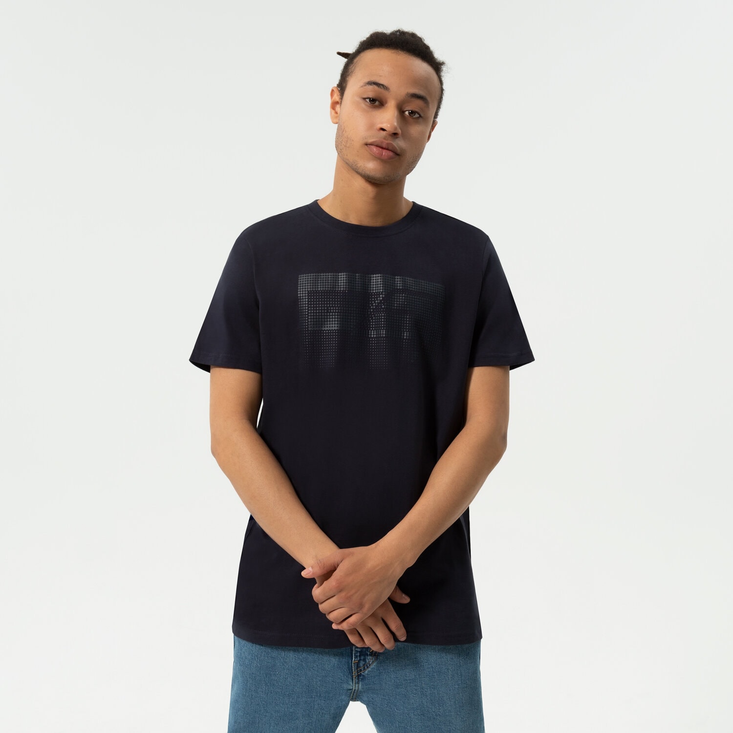 Koszulka, t-shirt sportowy męski CONFRONT T-SHIRT CONTRAST PRINT CF122TSM71002 CZARNY