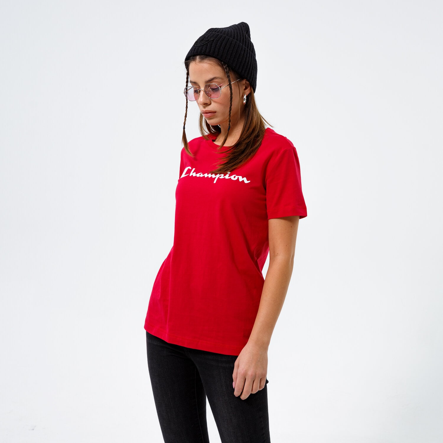 Koszulka, t-shirt damski CHAMPION T-SHIRT CREWNECK T-SHIRT 113223RS061 BORDOWY