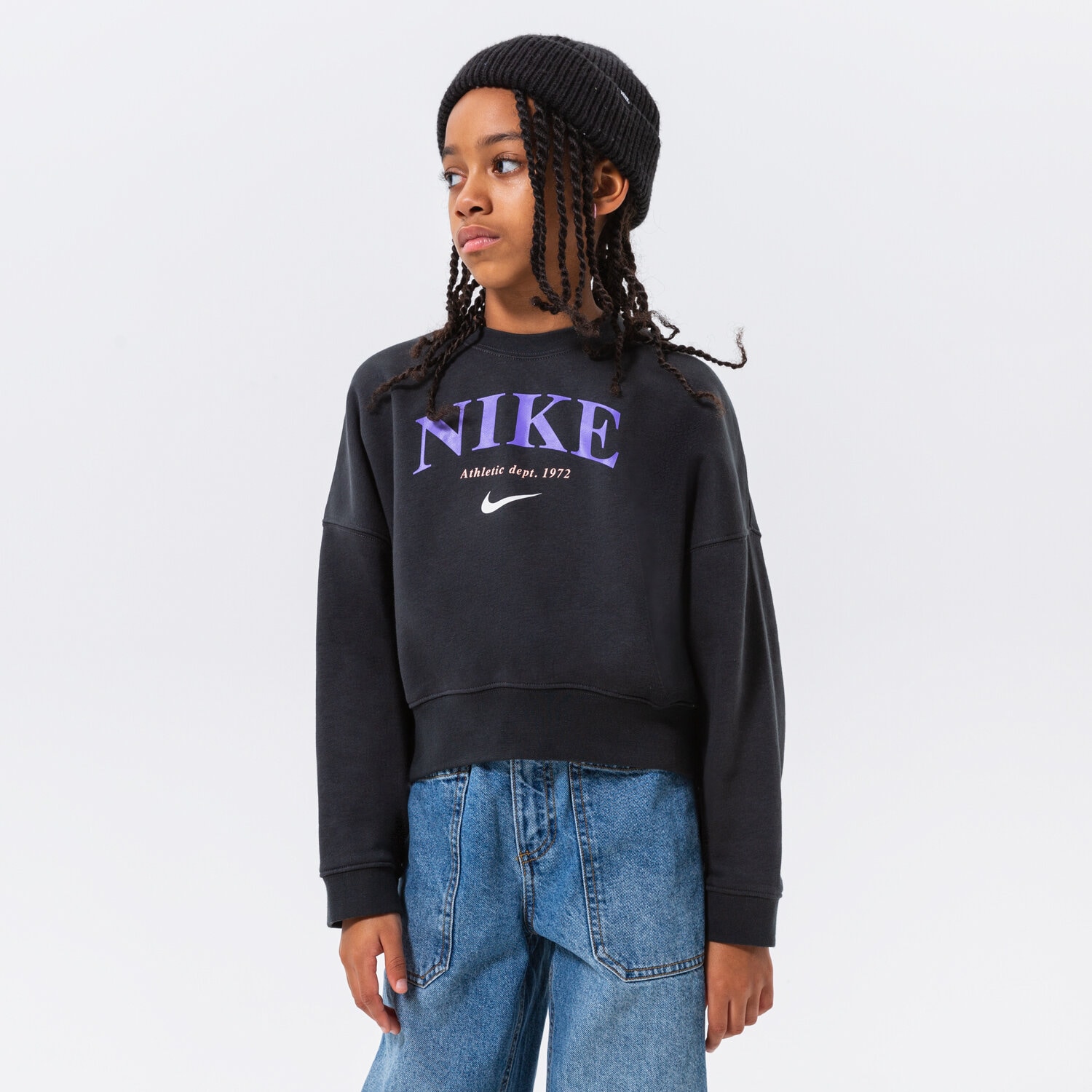 Sportowa bluza dziecięca NIKE BLUZA G NSW TREND FLC CREW GIRL DV2563-045 CZARNY
