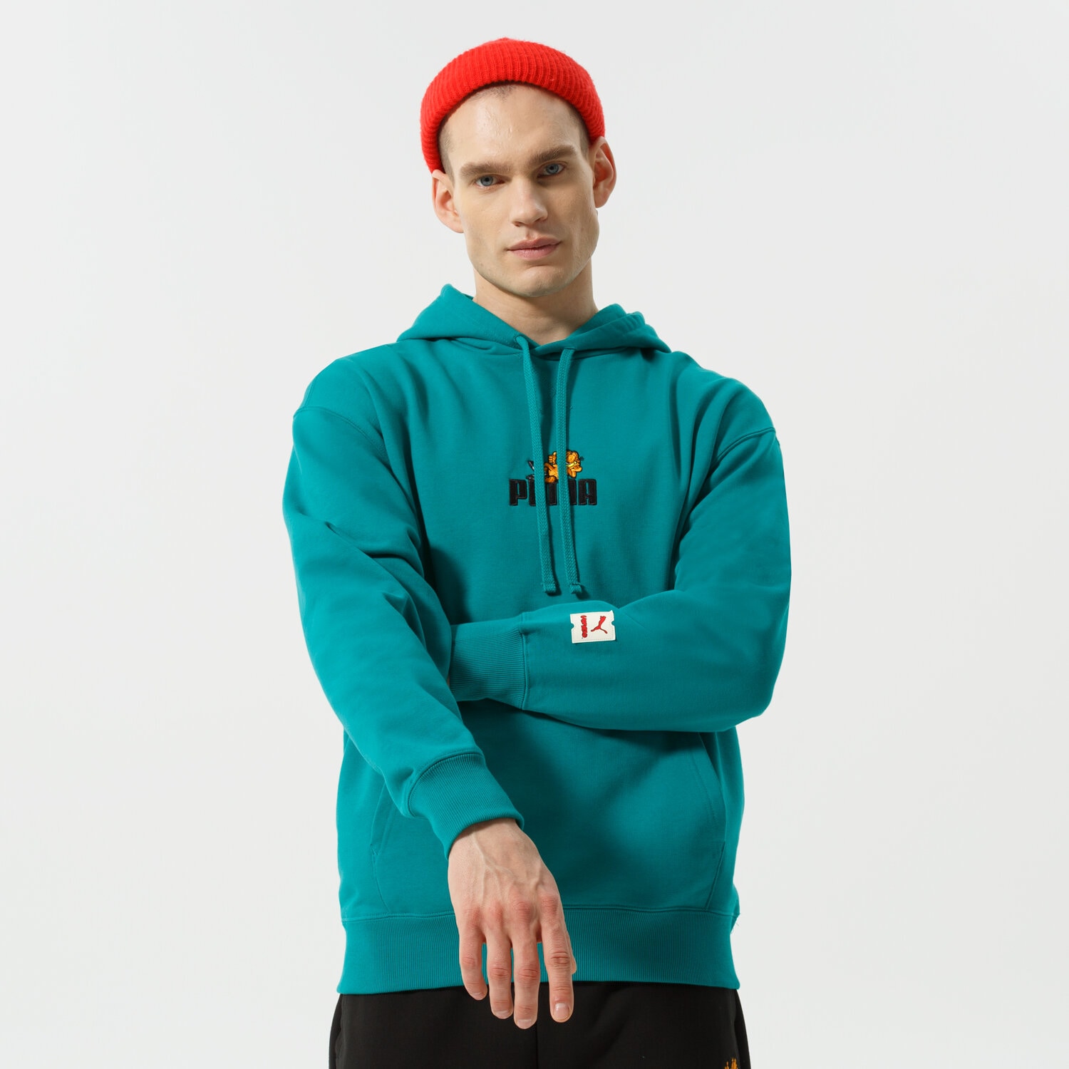Bluza męska PUMA BLUZA Z KAPTUREM PUMA X GARFIELD HOODIE 534435 86 ZIELONY