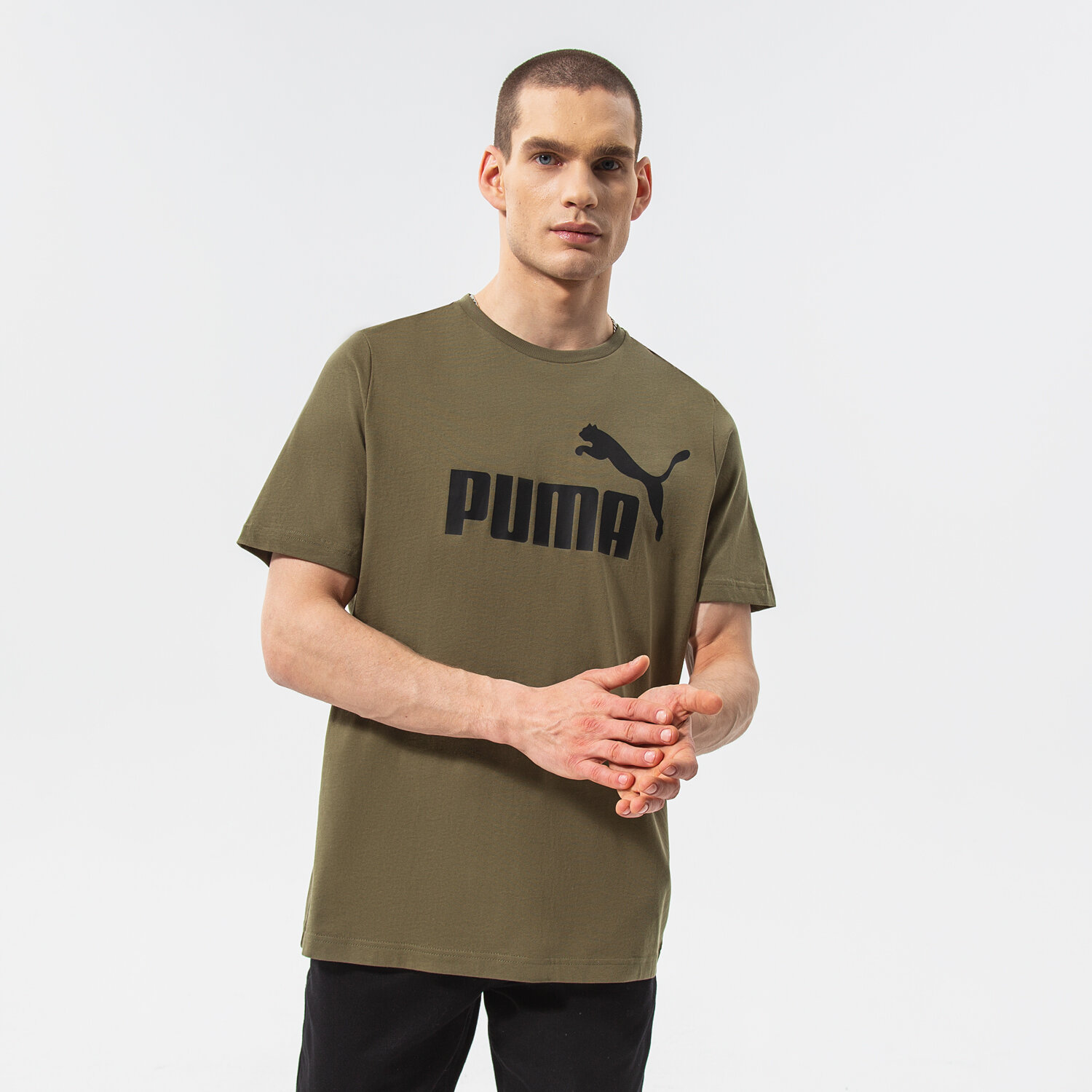 Koszulka, t-shirt sportowy męski PUMA T-SHIRT ESS LOGO TEE 58666732 KHAKI