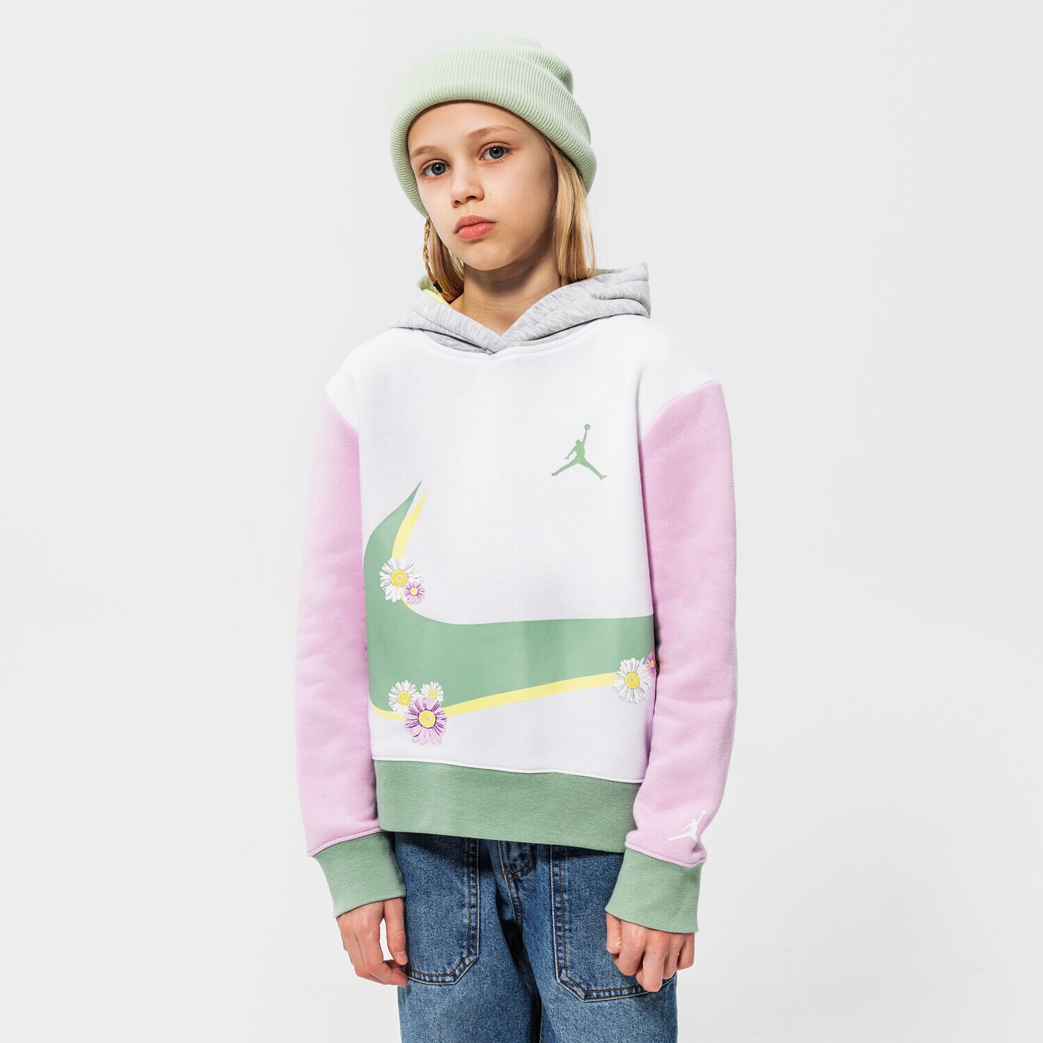 Sportowa bluza dziecięca JORDAN BLUZA Z KAPTUREM JORDAN WRAP PULLOVER GIRL 45B319-001 BIAŁY