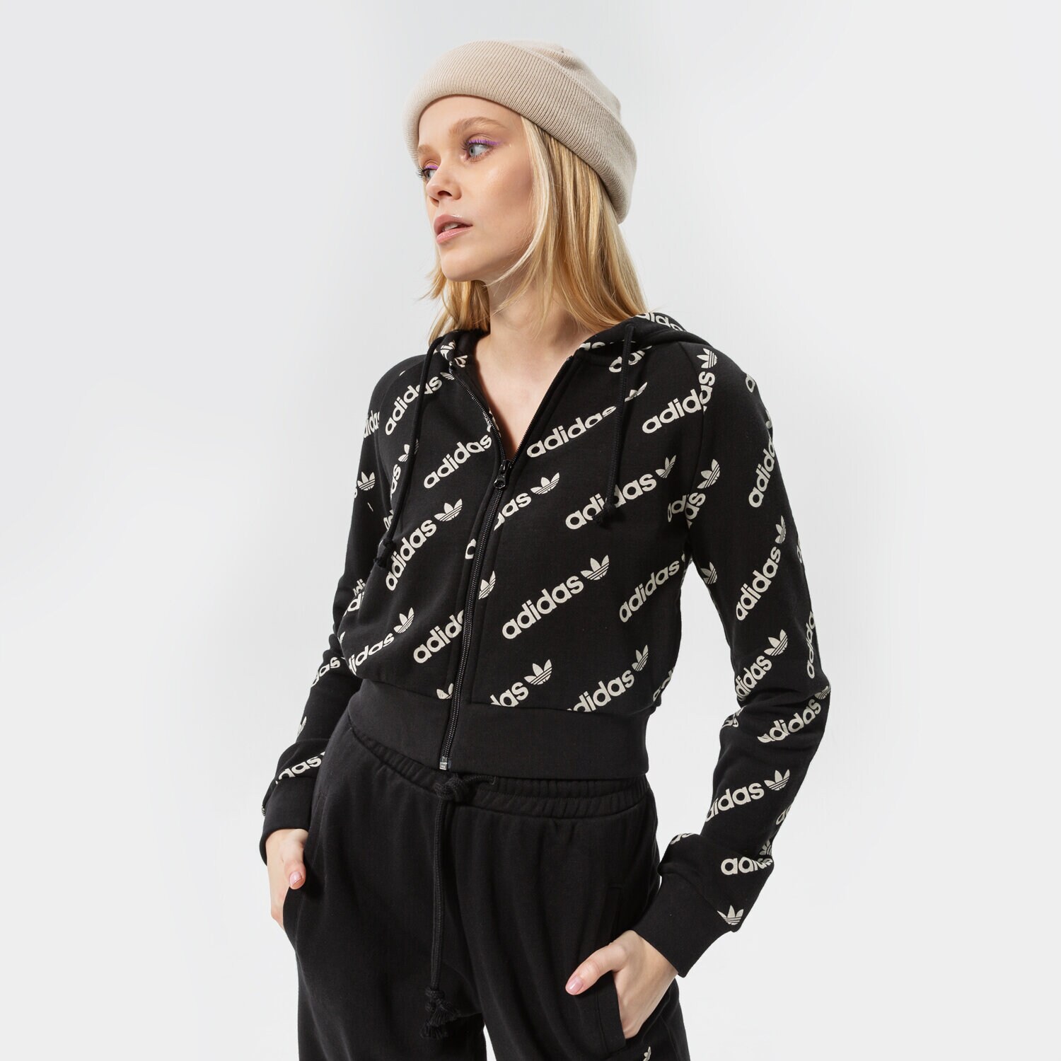 Bluza damska ADIDAS BLUZA Z KAPTUREM CROPPED TT MONO HM4889 CZARNY
