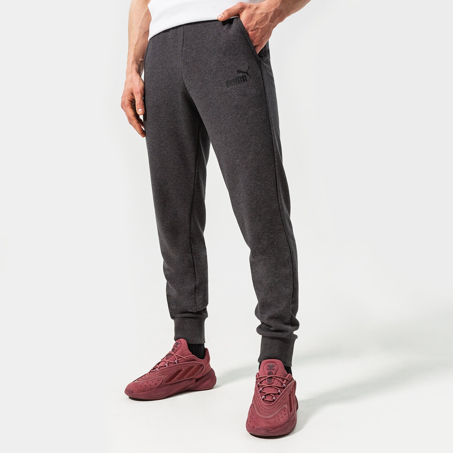 Spodnie sportowe męskie PUMA SPODNIE ESS LOGO TR CL 586716 07 SZARY