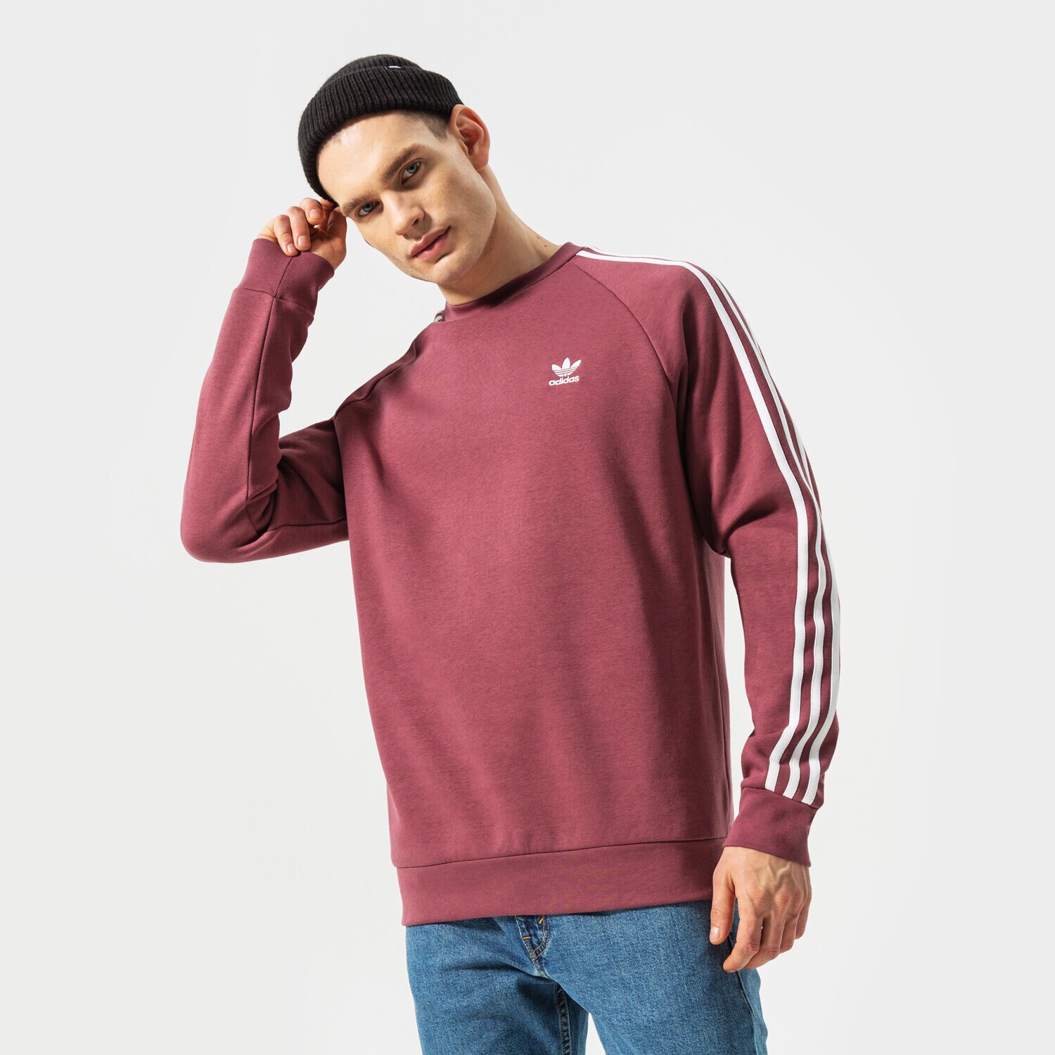 Bluza męska ADIDAS BLUZA 3-STRIPES CREW HE9484 BORDOWY