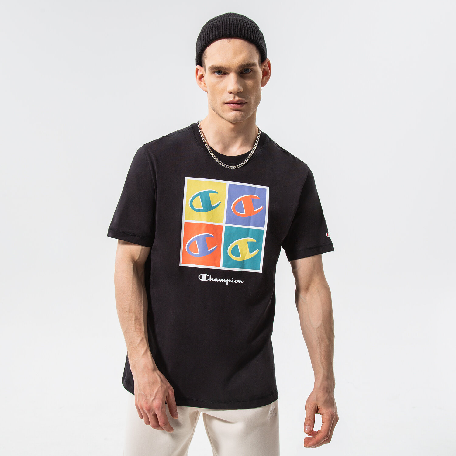 Koszulka, t-shirt sportowy męski CHAMPION T-SHIRT CREWNECK T-SHIRT 217221KK003 CZARNY