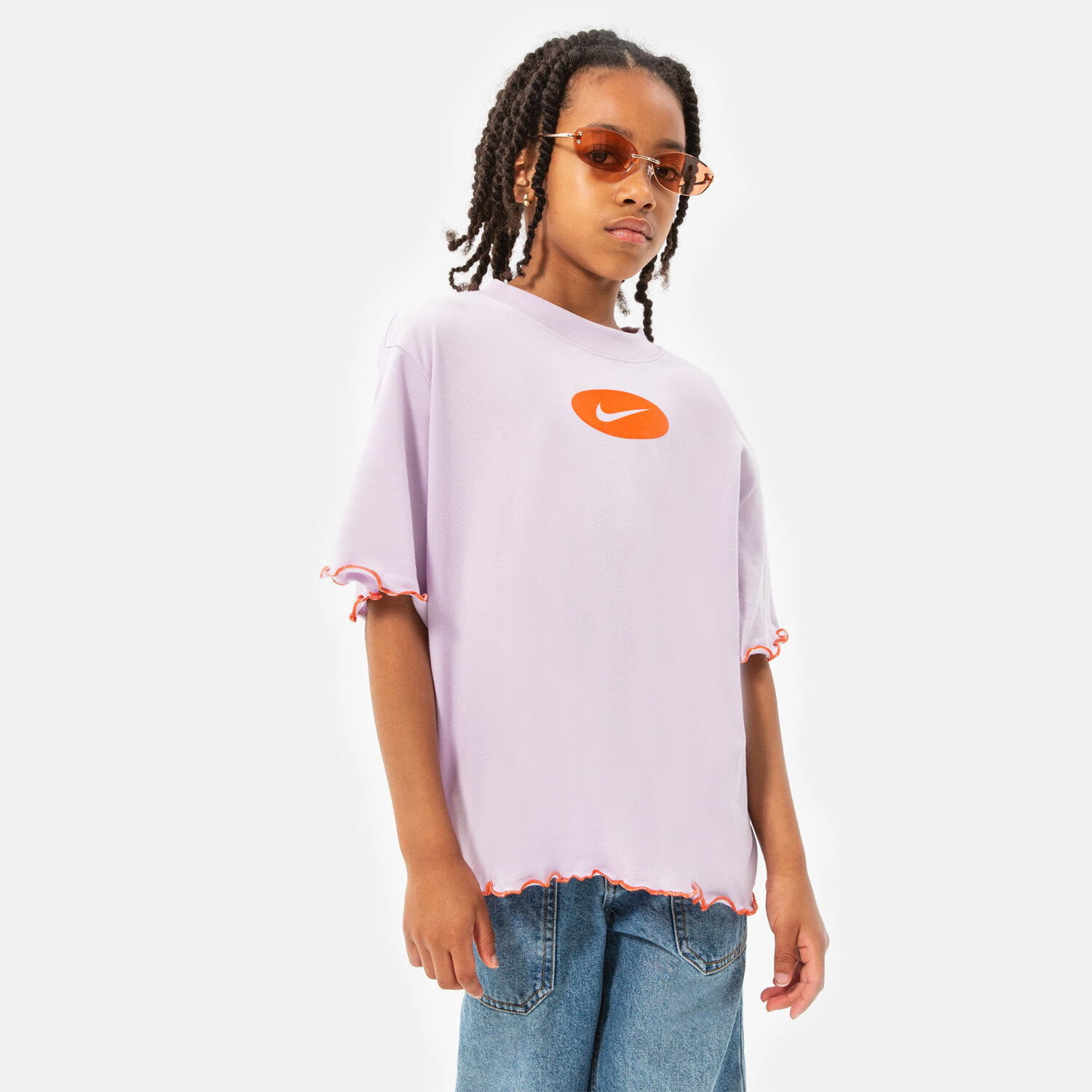 Koszulka, t-shirt dla dzieci NIKE T-SHIRT G NK DF TEE ICON CLASH BOXY FR GIRL DQ4392-530 FIOLETOWY