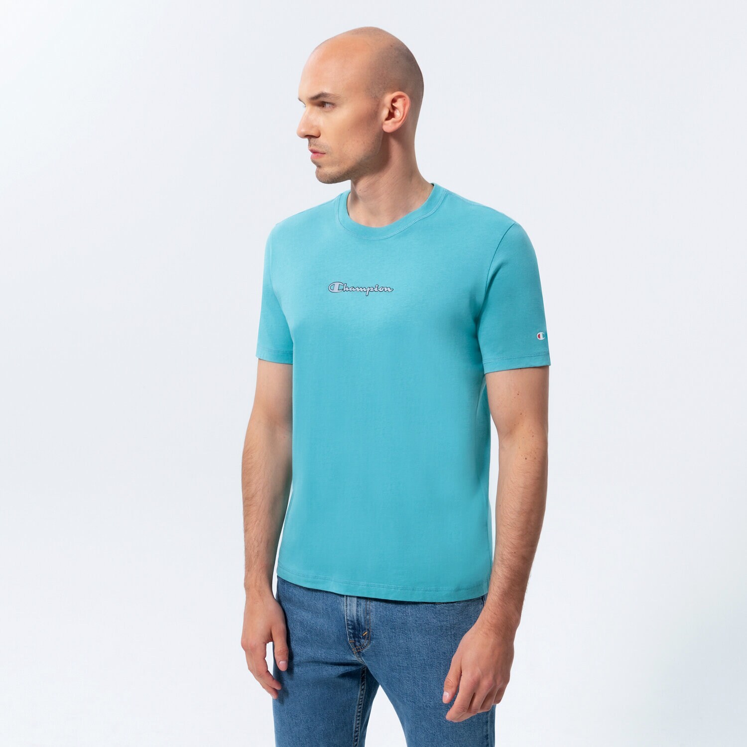 Koszulka, t-shirt sportowy męski CHAMPION T-SHIRT CREWNECK T-SHIRT 217219BS148 ZIELONY
