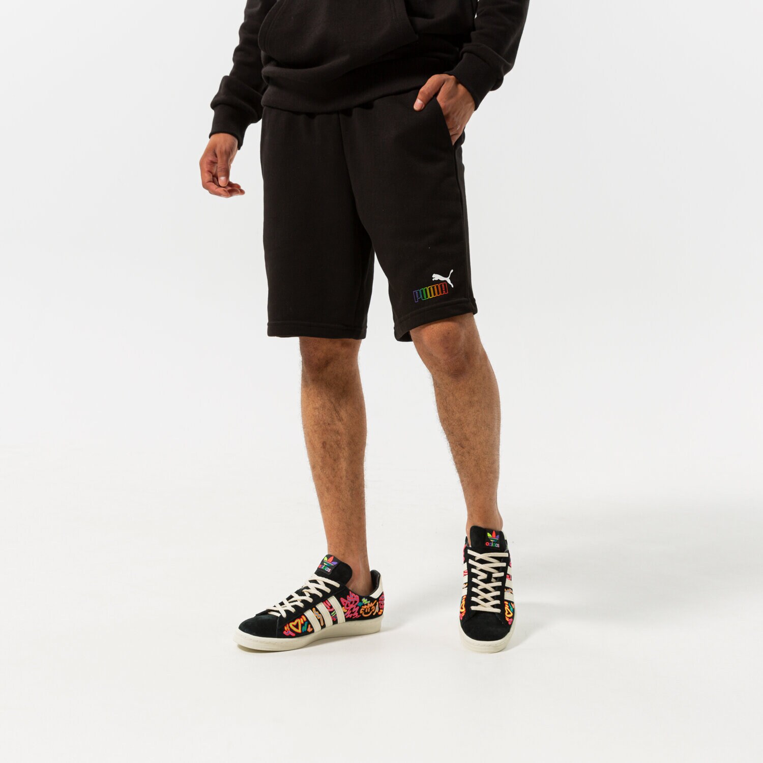 Krótkie spodenki, szorty męskie PUMA SZORTY ESS+ RAINBOW SWEAT SHORTS 9" TR 848679 01 CZARNY