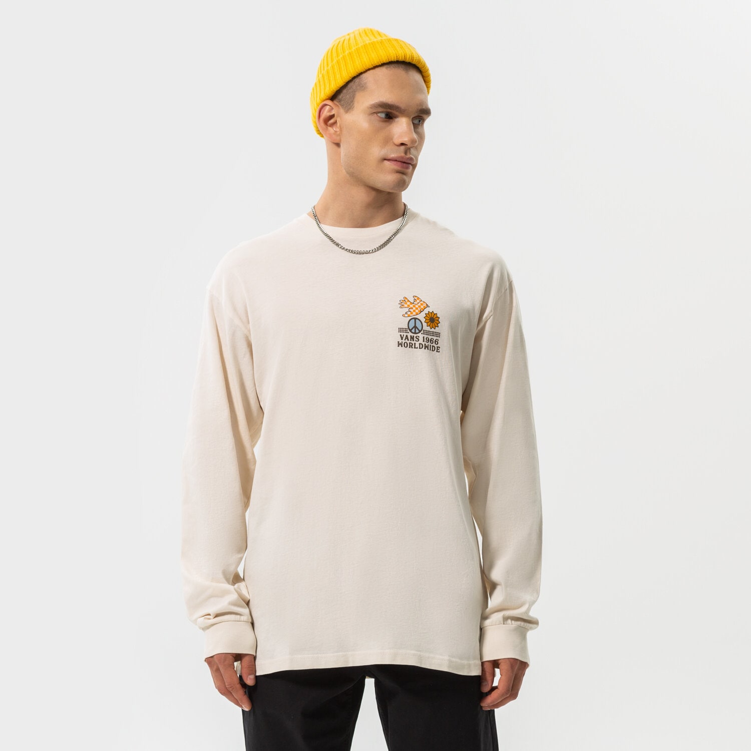 Koszulka, t-shirt sportowy męski VANS T-SHIRT FREE AS A CHECKER BIRD LS TEE VN0A7S5K3KS1 BIAŁY